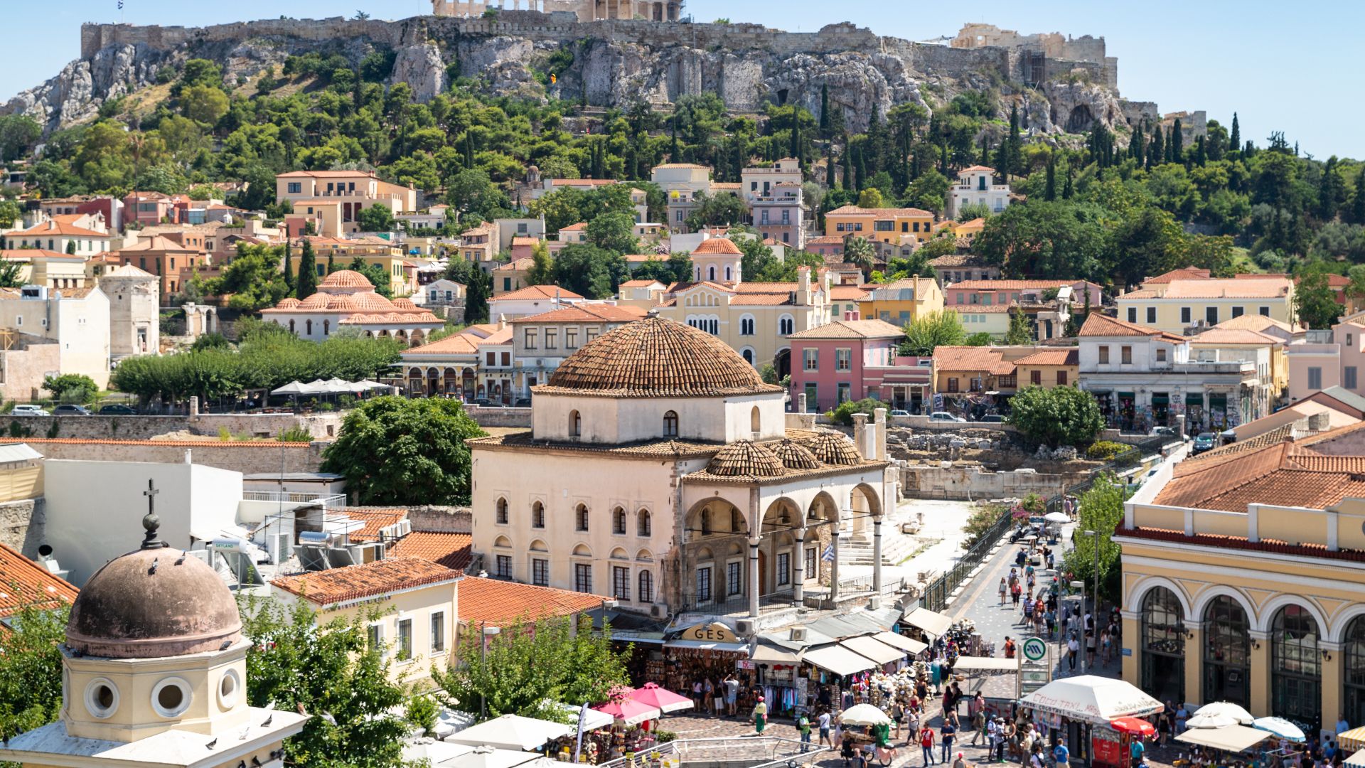 Monastiraki Square and Acropolis in Athens