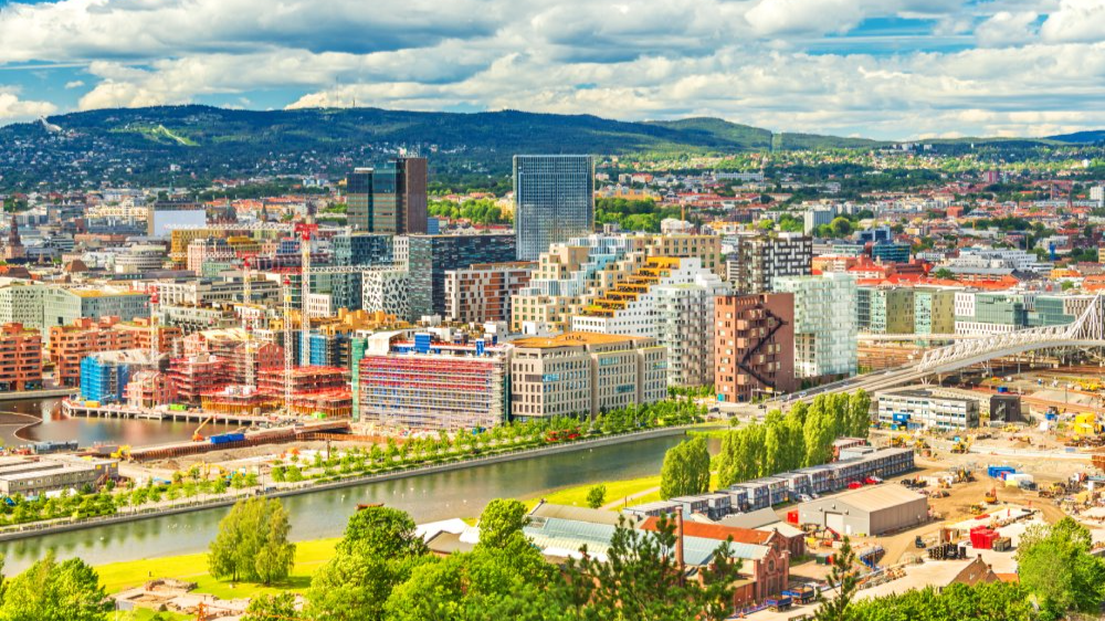 The image showcases a Vibrant urban scene of Oslo, Norway