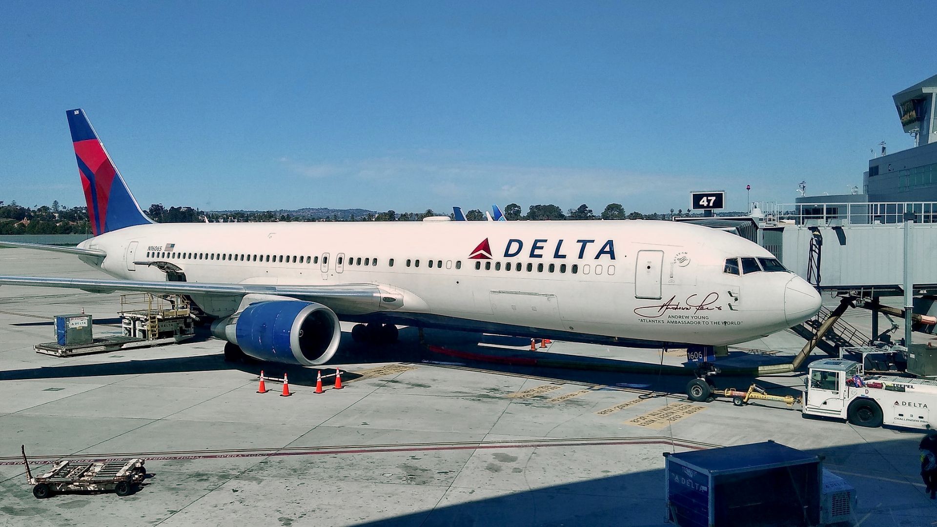 Delta Airlines 767-300 (registration N16065) at San Diego International Airport
