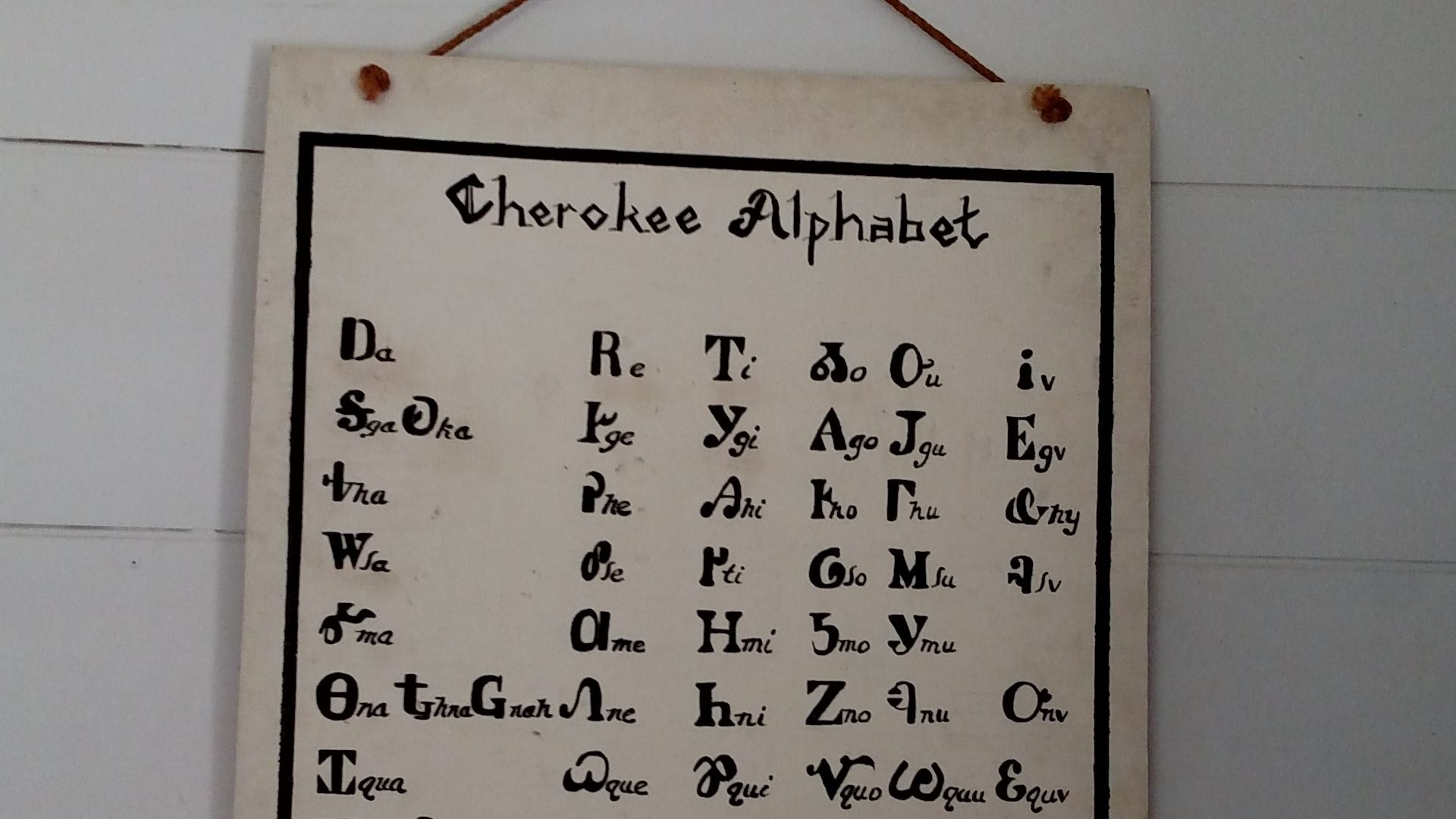 Cherokee alphabet at New Echota in Gordon County, Georgia
Cherokee alphabet at New Echota in Gordon County, Georgia; https://www.nps.gov/places/new-echota-state-park.htm
Keywords: trte; trail of tears national historic trail; nht; national historic trail;
