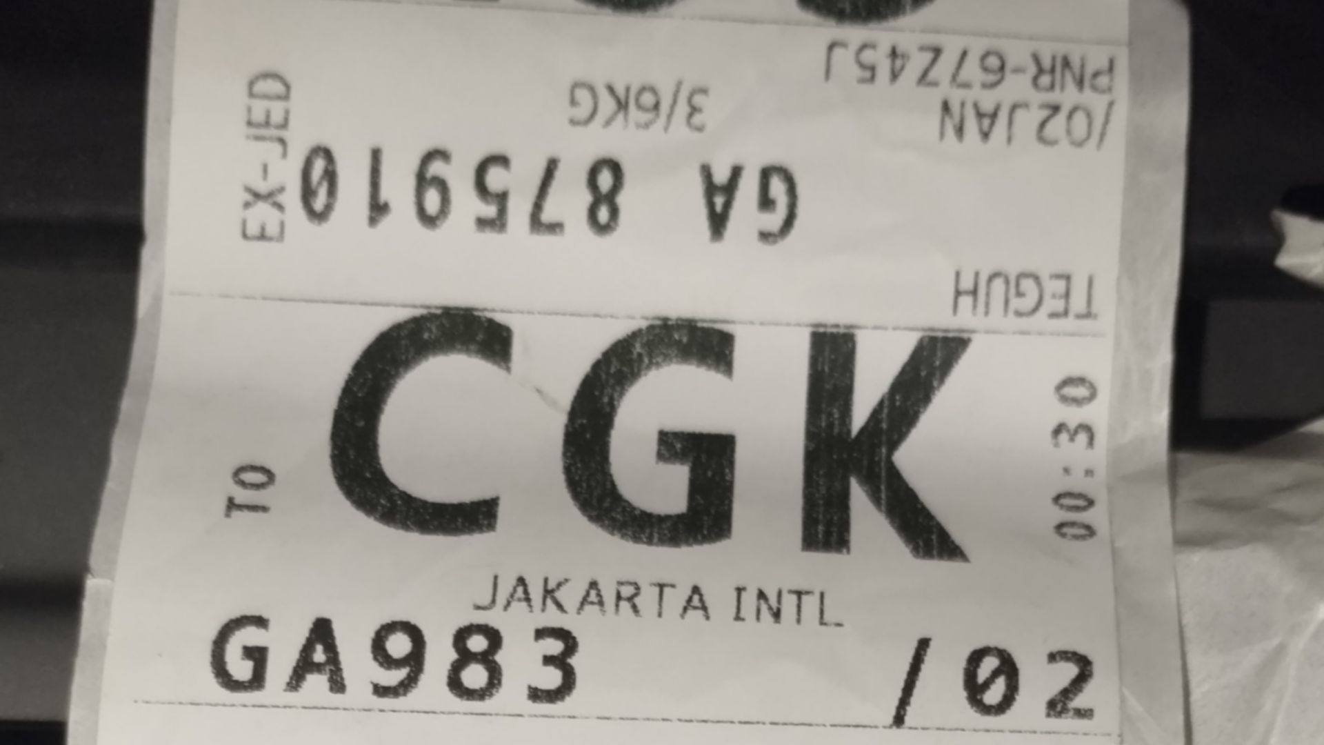 The IATA code of Soetta Airport Jakarta, after Umrah from King Abdulaziz International Airport.