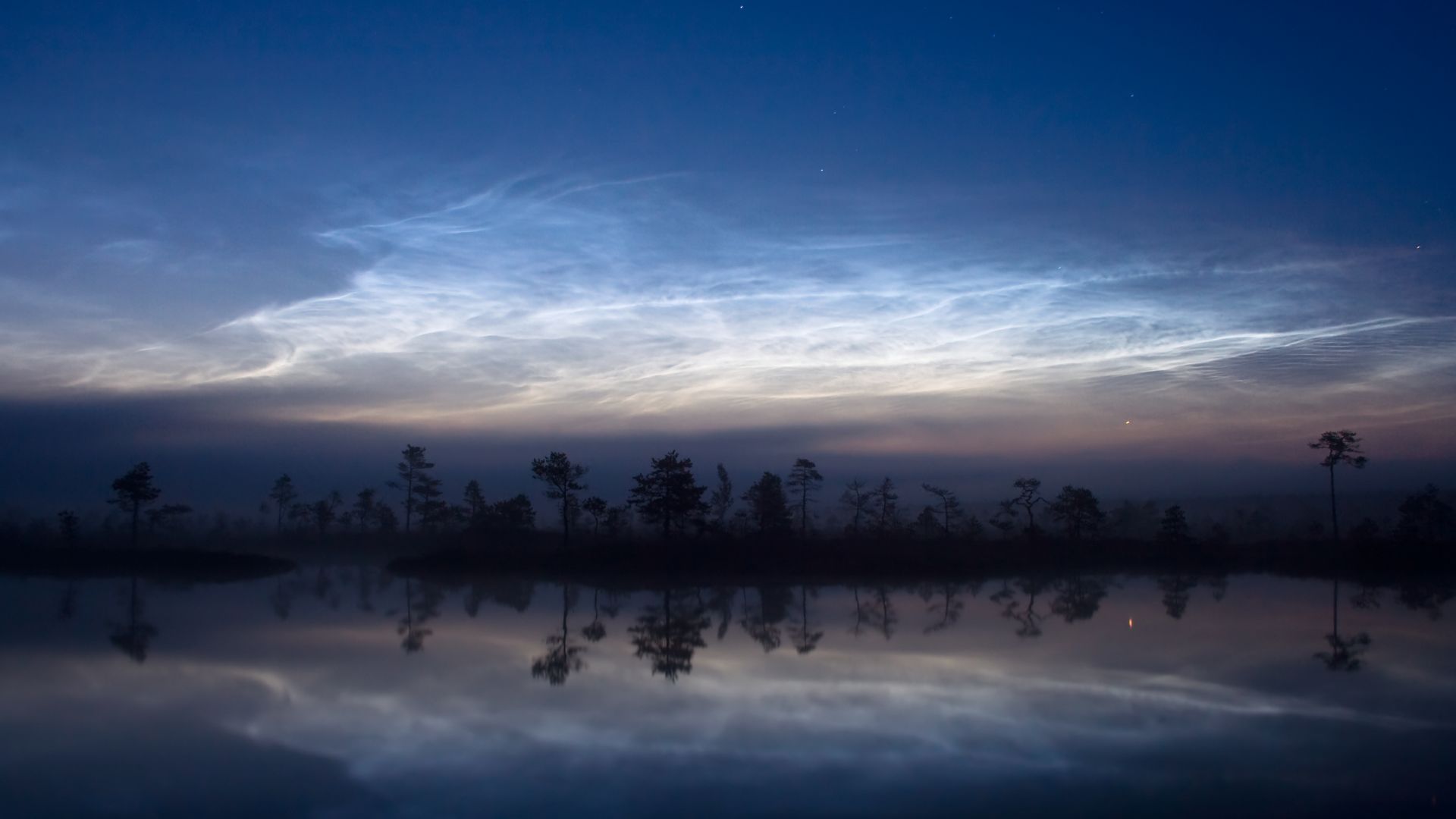 Noctilucent clouds, Kuresoo bog, Soomaa National Park, Estonia.