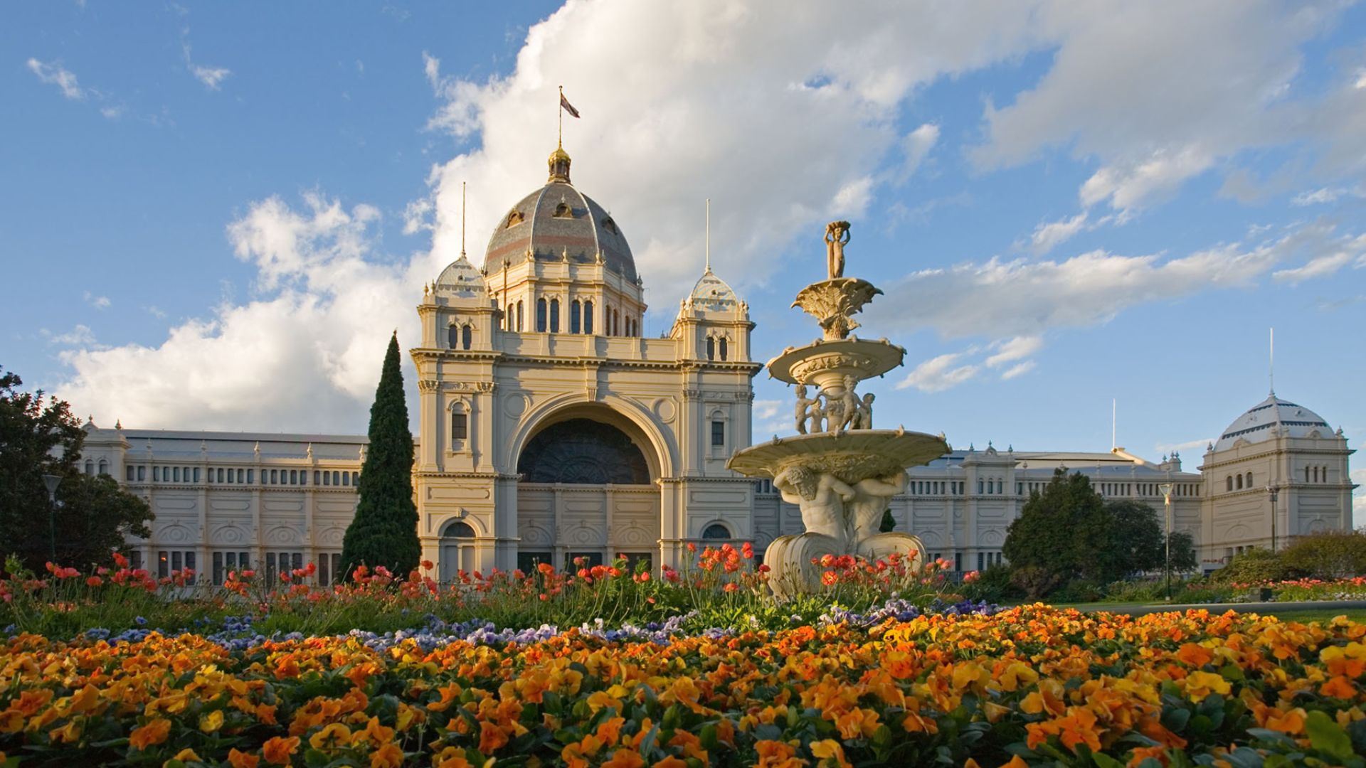 A view of the south-facing side of the Royal Exhibition Building in Melbourne, Australia. It was built in 1880 and is the first building to be given a World Heritage Site listing in Australia. This image was taken with a Canon 5D and 17-40mm f/4L lens on 
