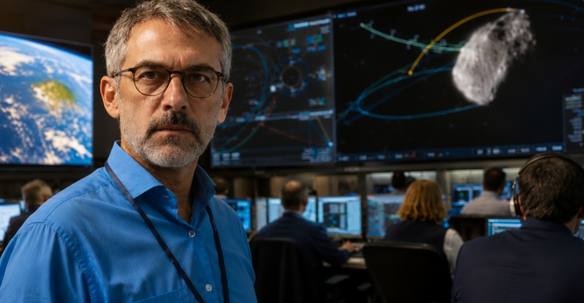 Scientist in NASA mission-control style room