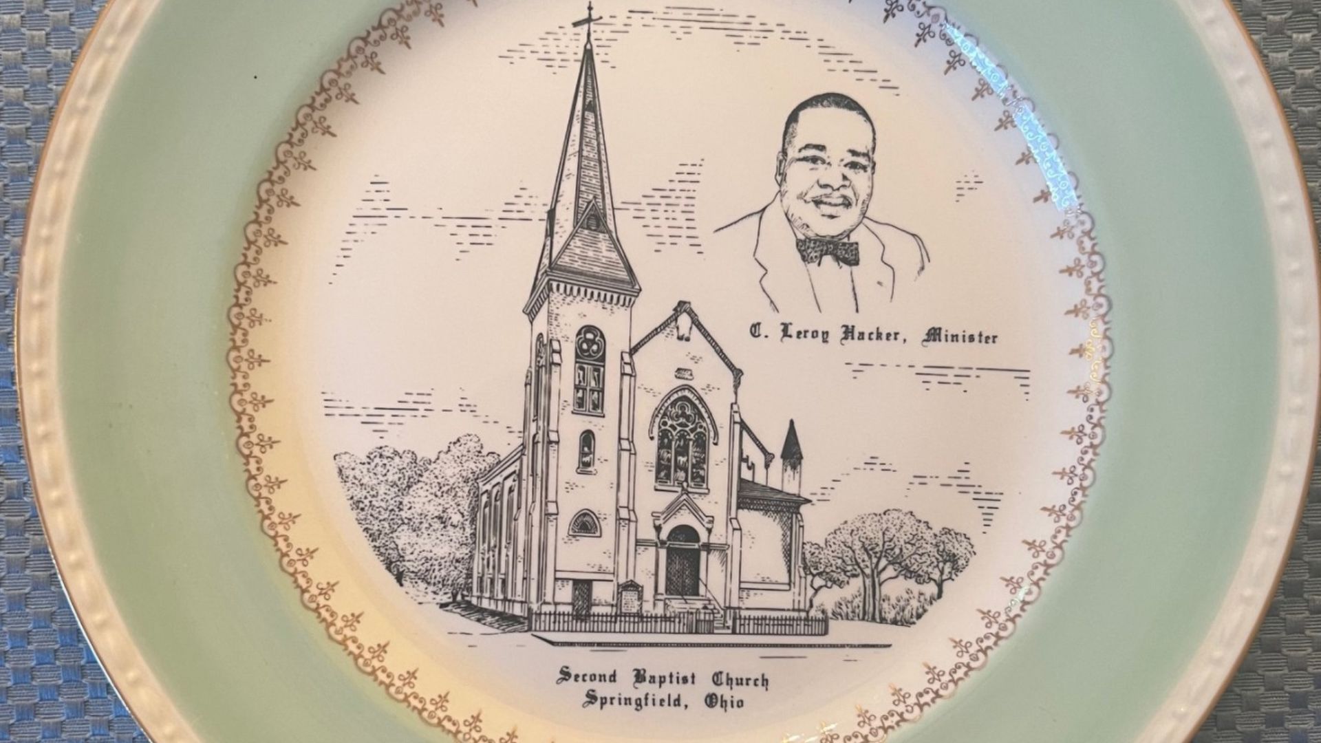 Commemorative or decorative plate celebrating Second Baptist Church Springfield Ohio