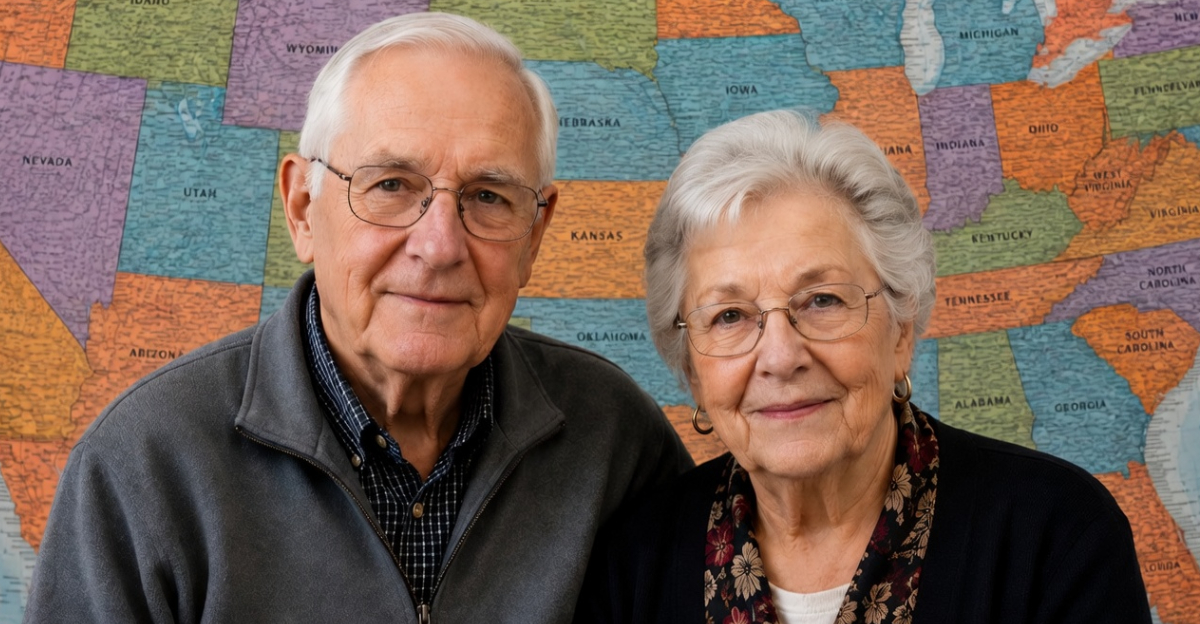 older couple in front of USA state map