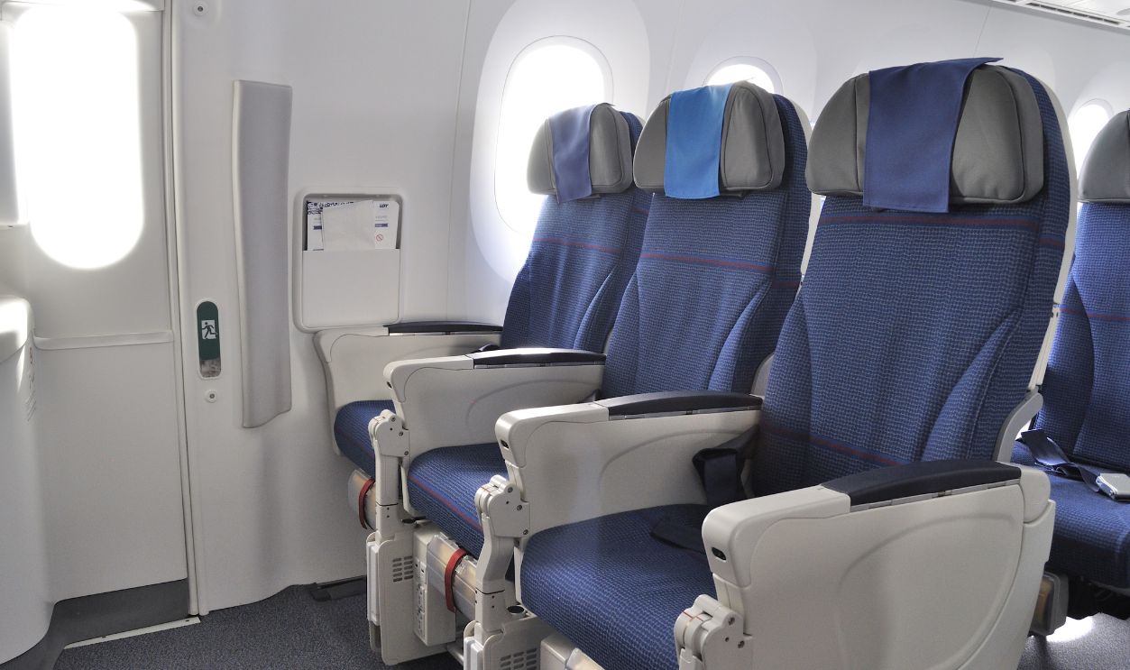 WROCLAW, POLAND - AUGUST 4: Interior of the New Boeing 787 Dreamliner during a training flight from Bydgoszcz to Wroclaw on August 4, 2013 in Wroclaw, Poland. 