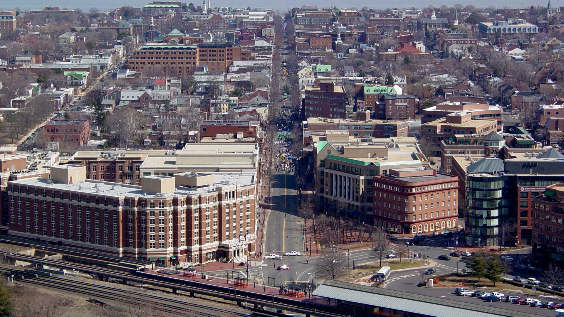 The Old Town district of Alexandria, Virginia as seen from the observation deck of the George Washington Masonic National Memorial.