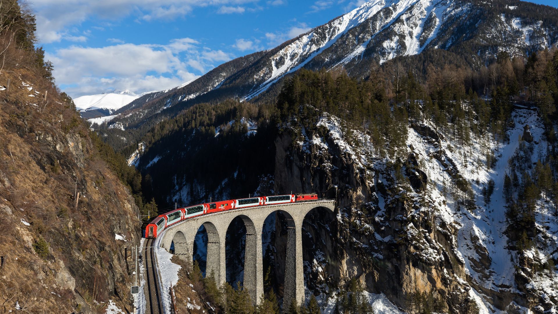 RhB Ge 4/4 II 614 with a Glacier Express on the Landwasser Viaduct, Switzerland