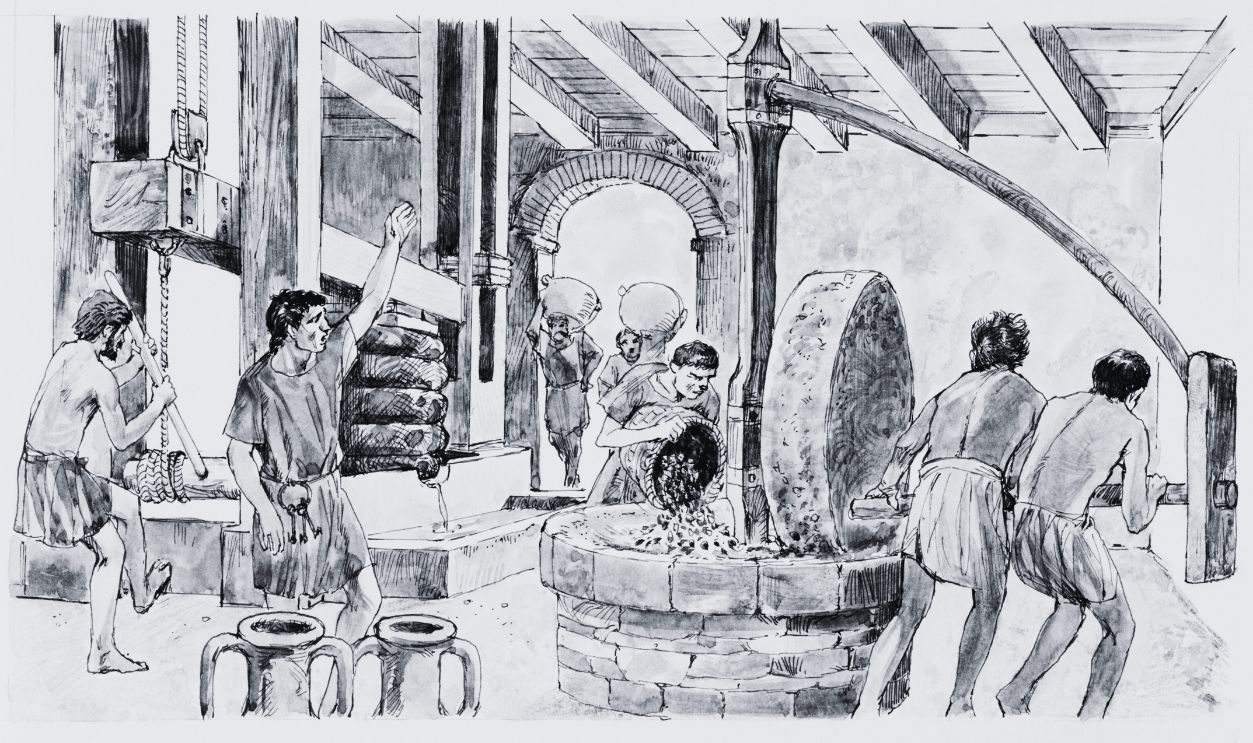 Gettyimages - 541323937, Men working an olive press
