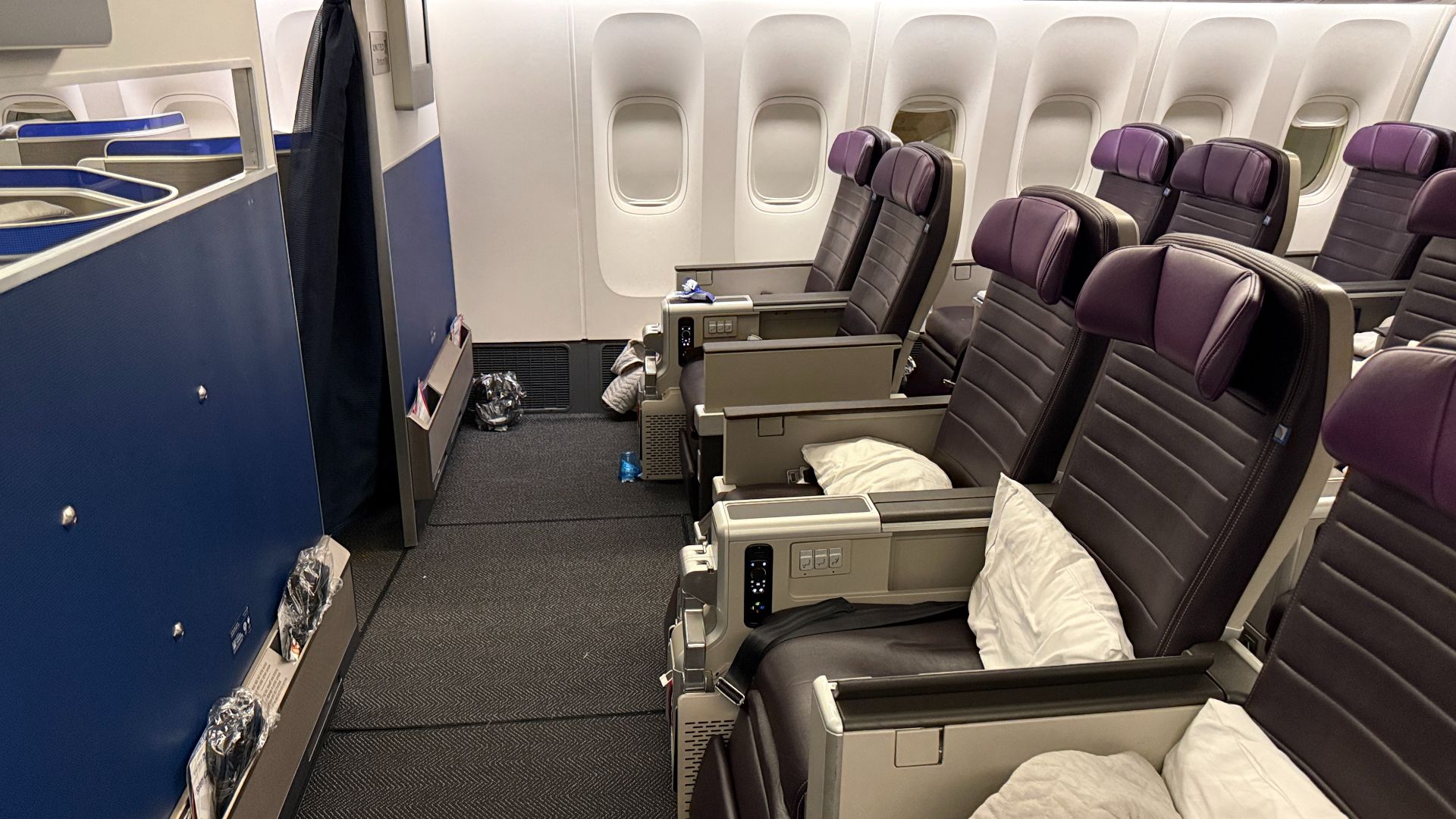 The front of the Premium Plus cabin on United Airlines Boeing 777-300ER N2250U