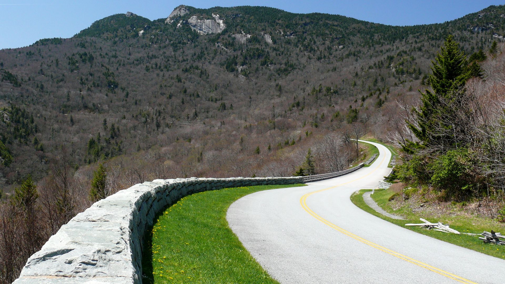 The Blue Ridge Parkway snakes around Grandfather Mountain near the Linn Cove Viaduct at Mile Marker 304.Photo taken with a Panasonic Lumix DMC-FZ50 in Avery County, NC, USA.
