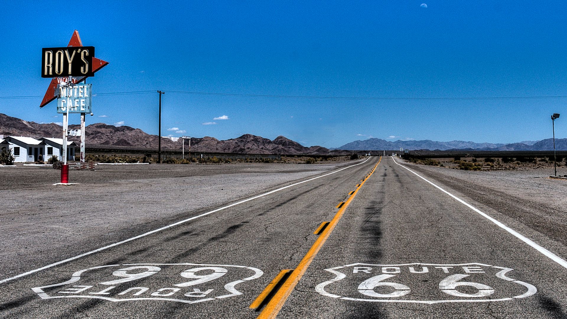 U.S. Route 66 at Roy's Motel and Cafe in Amboy, California