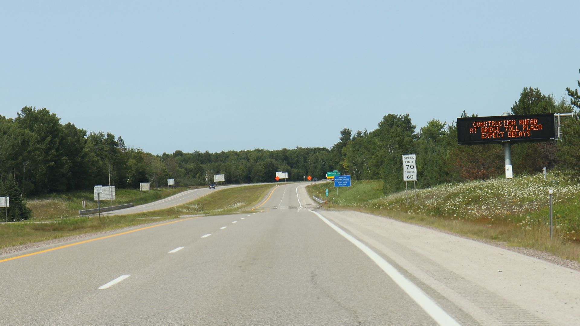 The Great Lakes Circle Tour on Interstate 75 between St. Ignace and Sault Ste Marie, Michigan. This segment contains the Lake Superior & Lake Huron Circle Tours.
