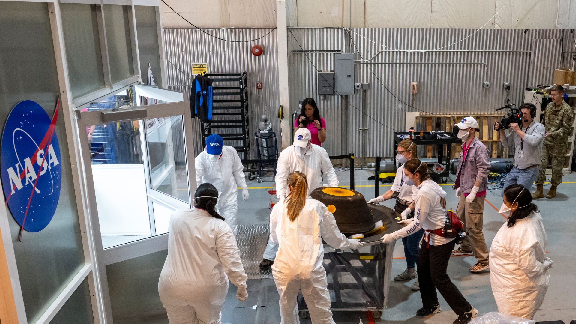 The sample return capsule from NASA’s OSIRIS-REx mission is transferred to a cleanroom, Sunday, Sept. 24, 2023, at the Department of Defense's Utah Test and Training Range. The sample was collected from the asteroid Bennu in October 2020 by NASA’s OSIRIS-