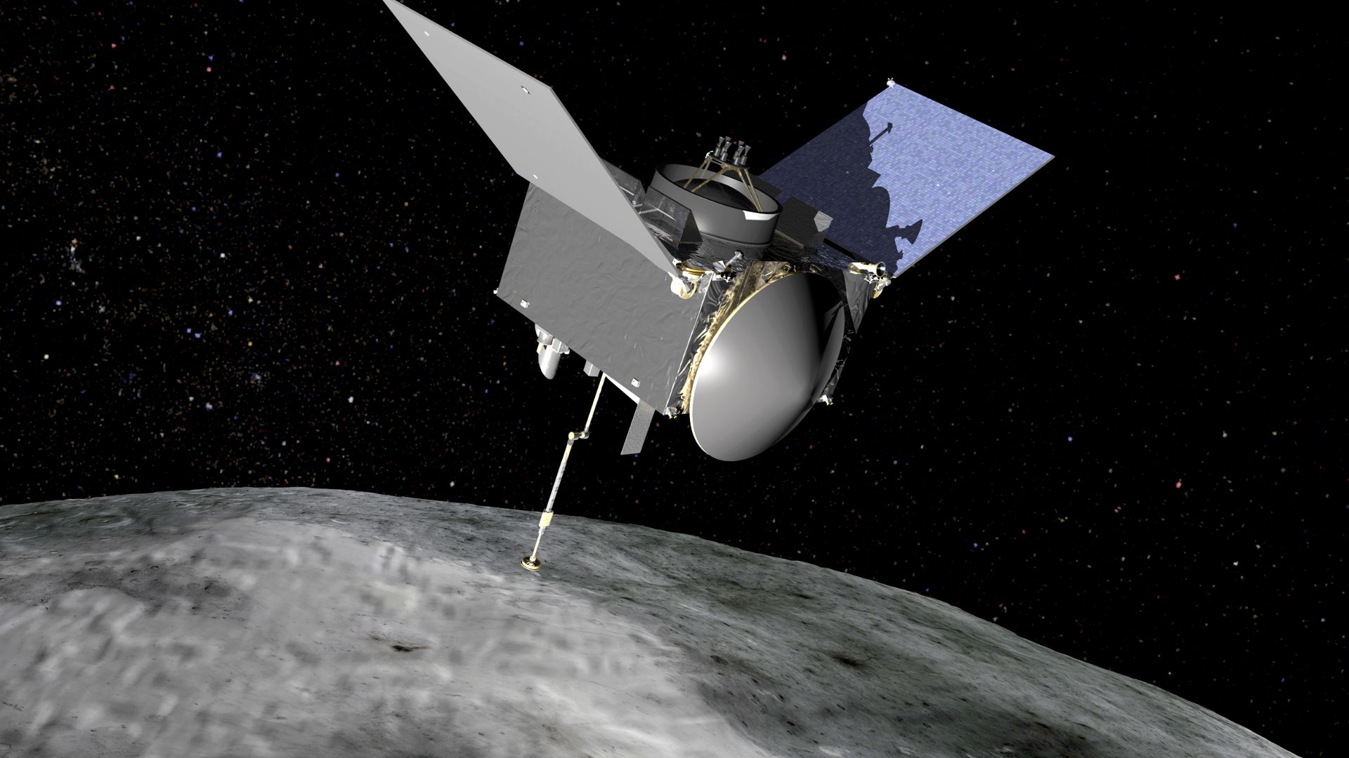 Artist’s conception of the OSIRIS-REx spacecraft at Bennu asteroid.