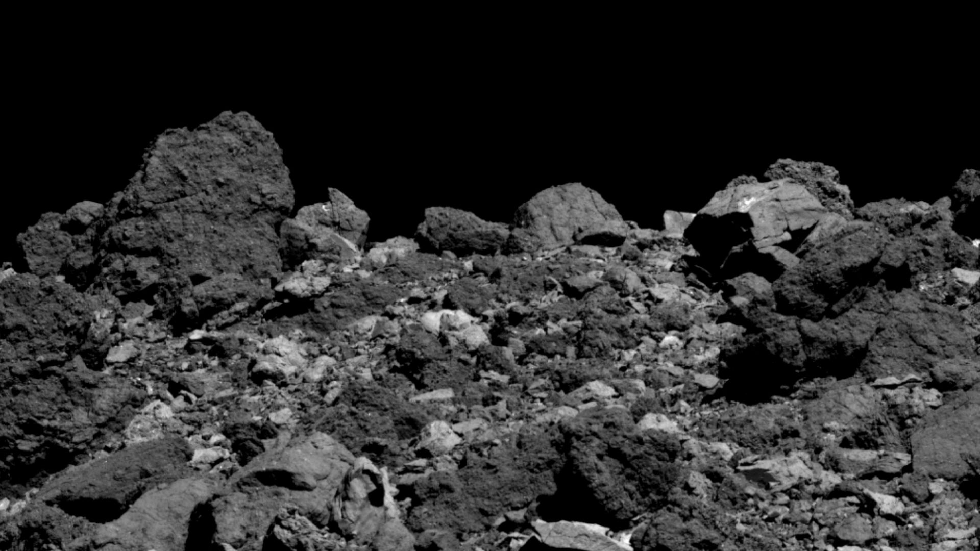 This image provides a steeply angled view of a region of asteroid Bennu’s equator and northern hemisphere. It was taken by the PolyCam camera on NASA’s OSIRIS-REx spacecraft on March 28 from a distance of 2.2 miles (3.6 km). The field of view is 170 ft (5