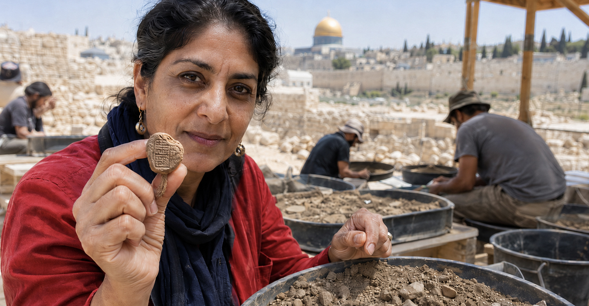 Archaeologist holding an ancient clay seal