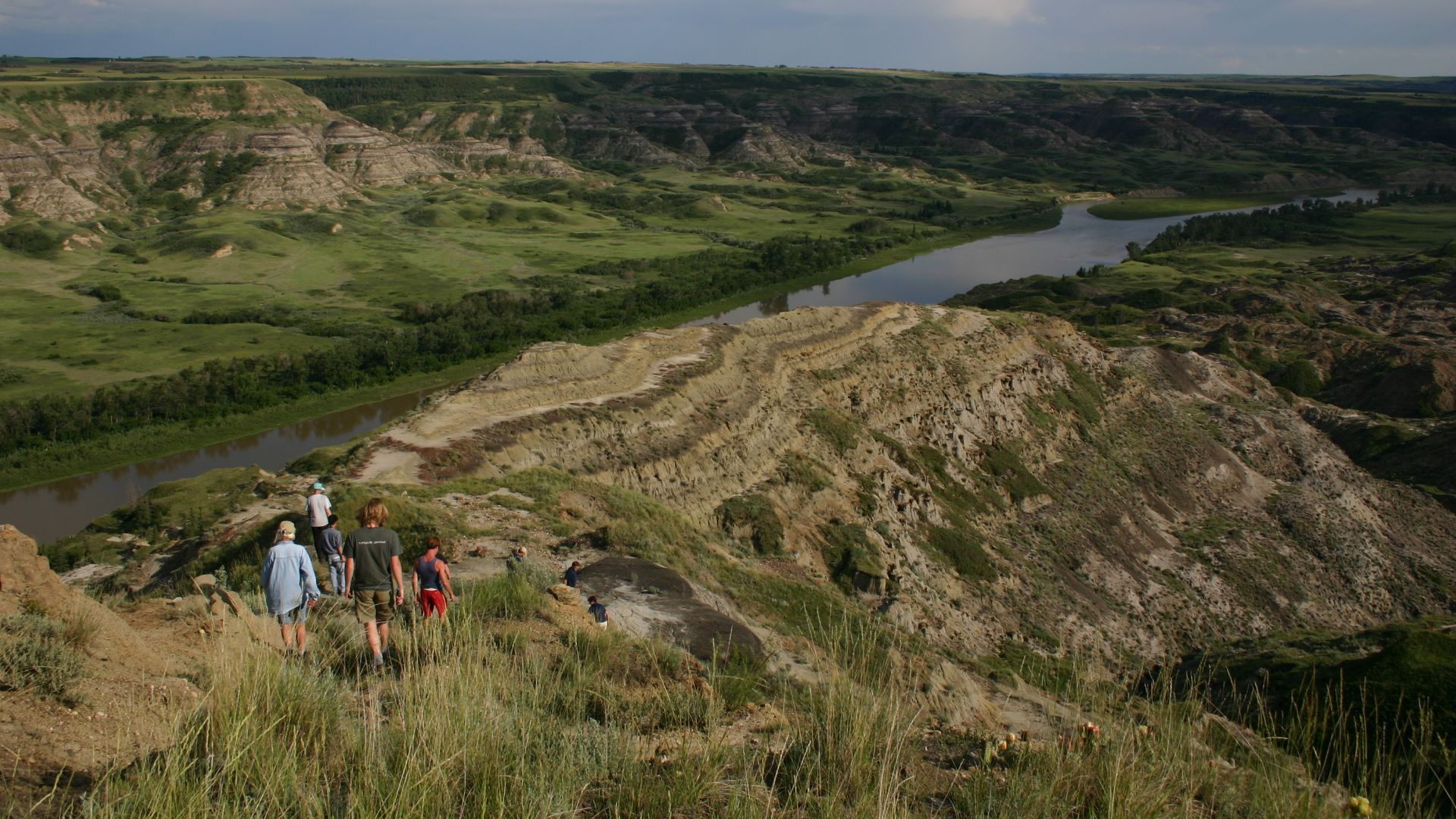 Outcrops of the Late Cretaceous (Maastrichtian) aged Horseshoe Canyon Formation at Dry Island Buffalo Jump Provincial Park, Alberta, Canada. Photo by Nick Longrich.
