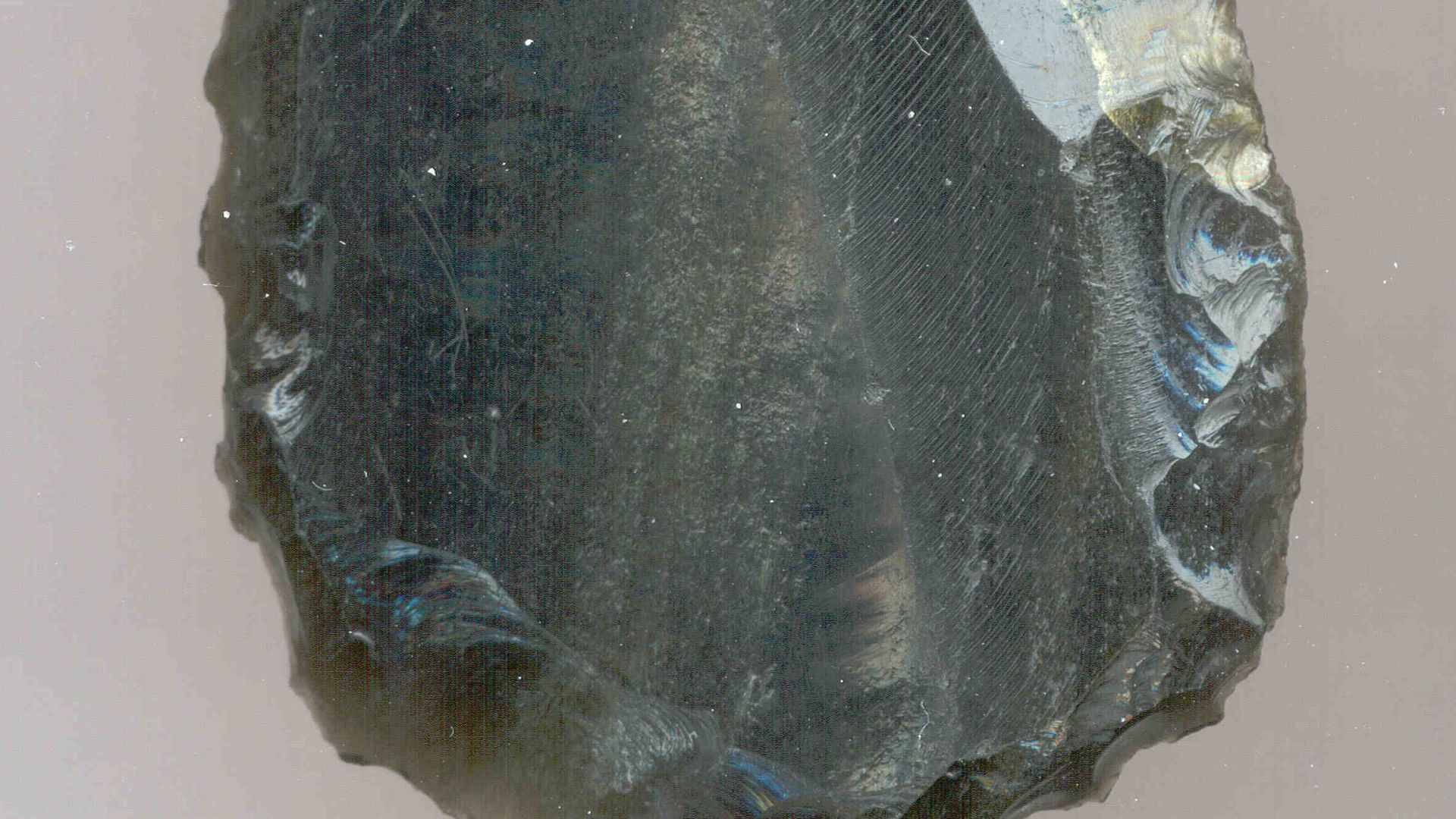 Dorsal view of a obsidian scraper found at Spiro Mounds in Oklahoma.
Spiro Mounds is a notable Mississippian archeological site, the Mississippians being a group of Indigenous Pre-Columbian Moundbuilders cultures who constructed large towns and earthen mo
