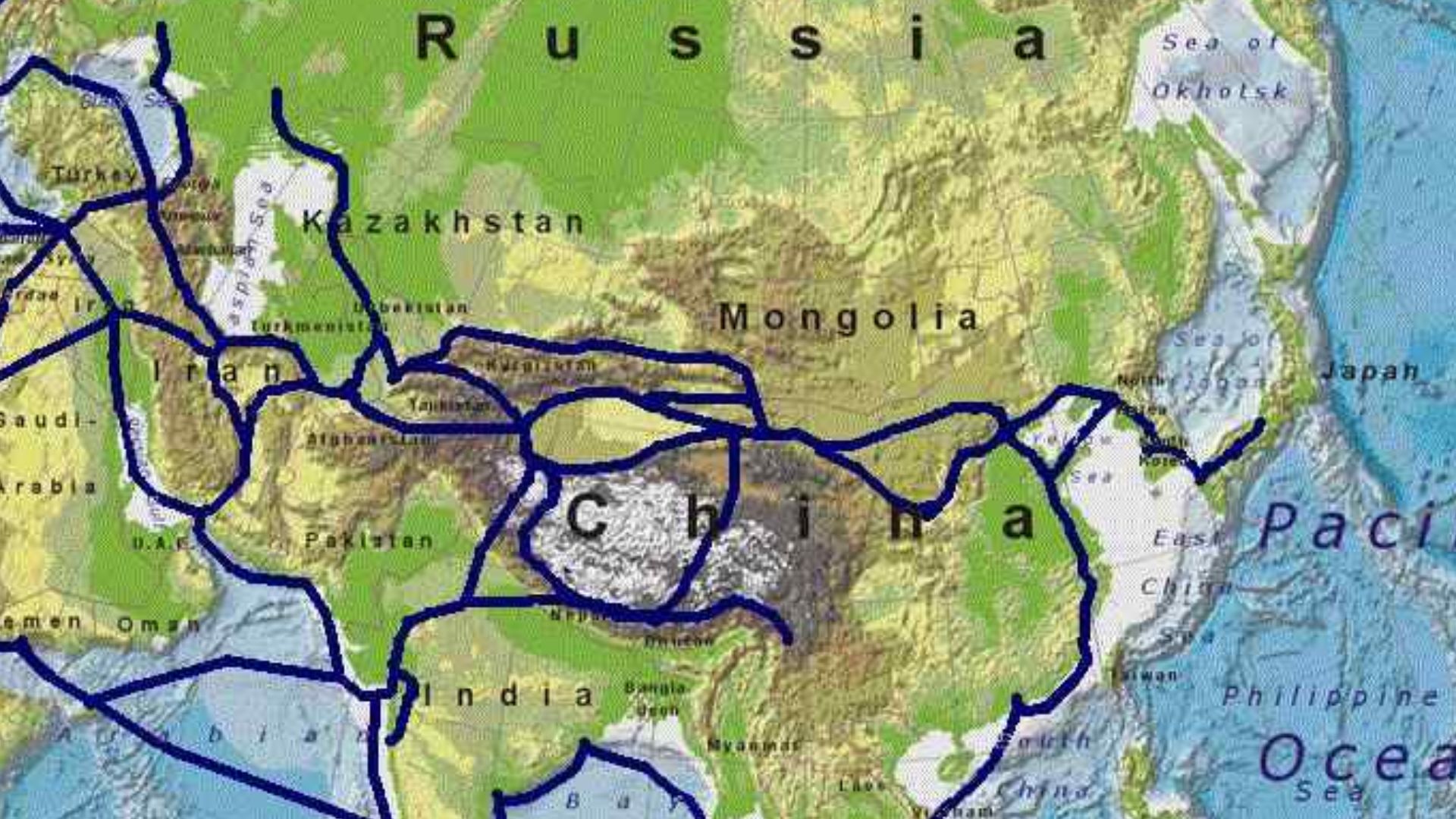 Personally drew in routes myself using MS Paint and references: http://www.silkroadproject.org/silkroad/map.html and http://www.mynetcologne.de/~nc-jostenge/banas.htm. This image does not include silk routes to Karakorum. Free On-line Map: http://www.free