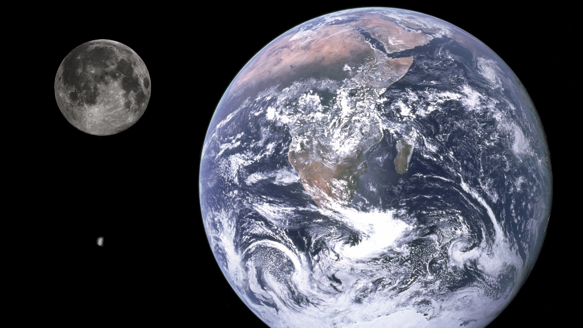Size comparison of the Earth, the Moon and Nereid