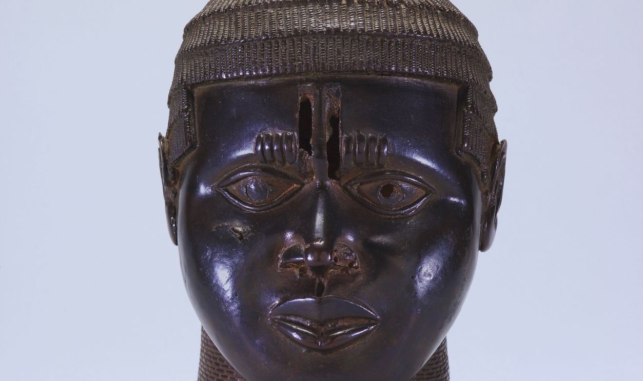 Gettyimages - 1404354368, Commemorative Head Commemorative Head, Unidentified Edo artist, Kingdom of Benin, c.1000–1897, 15th–18th century, Bronze, iron, Benin City, Edo state, Western Africa and the Guinea Coast, Nigeria, Africa, Metalwork, sculpture, 7 11/16 x 7 1/8 x 6 7/8 in. (19.5 x 18.1 x 17.5 cm.