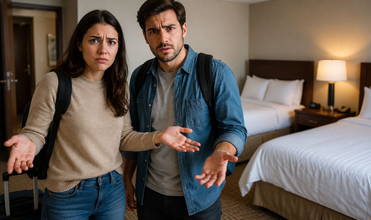 Hotel room surprise and confusion