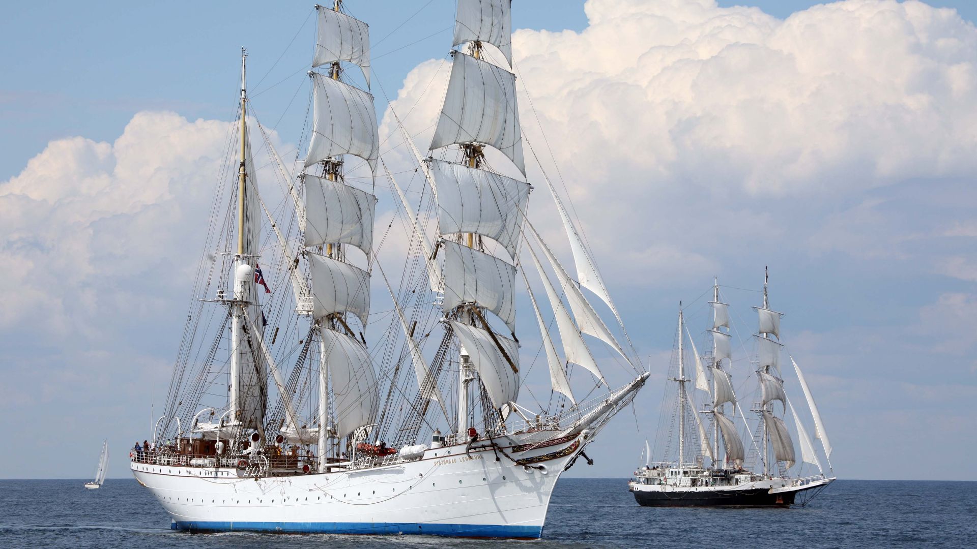 Statsraad Lehmkuhl (left) and STS Lord Nelson during the Tall Ships' Races in the Baltic Sea, 2007