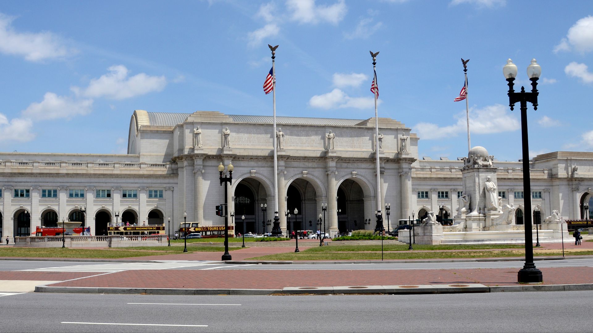 Union Station in Washington, D.C., taken from Columbus Circle at Louisiana Avenue on May 27, 2015.