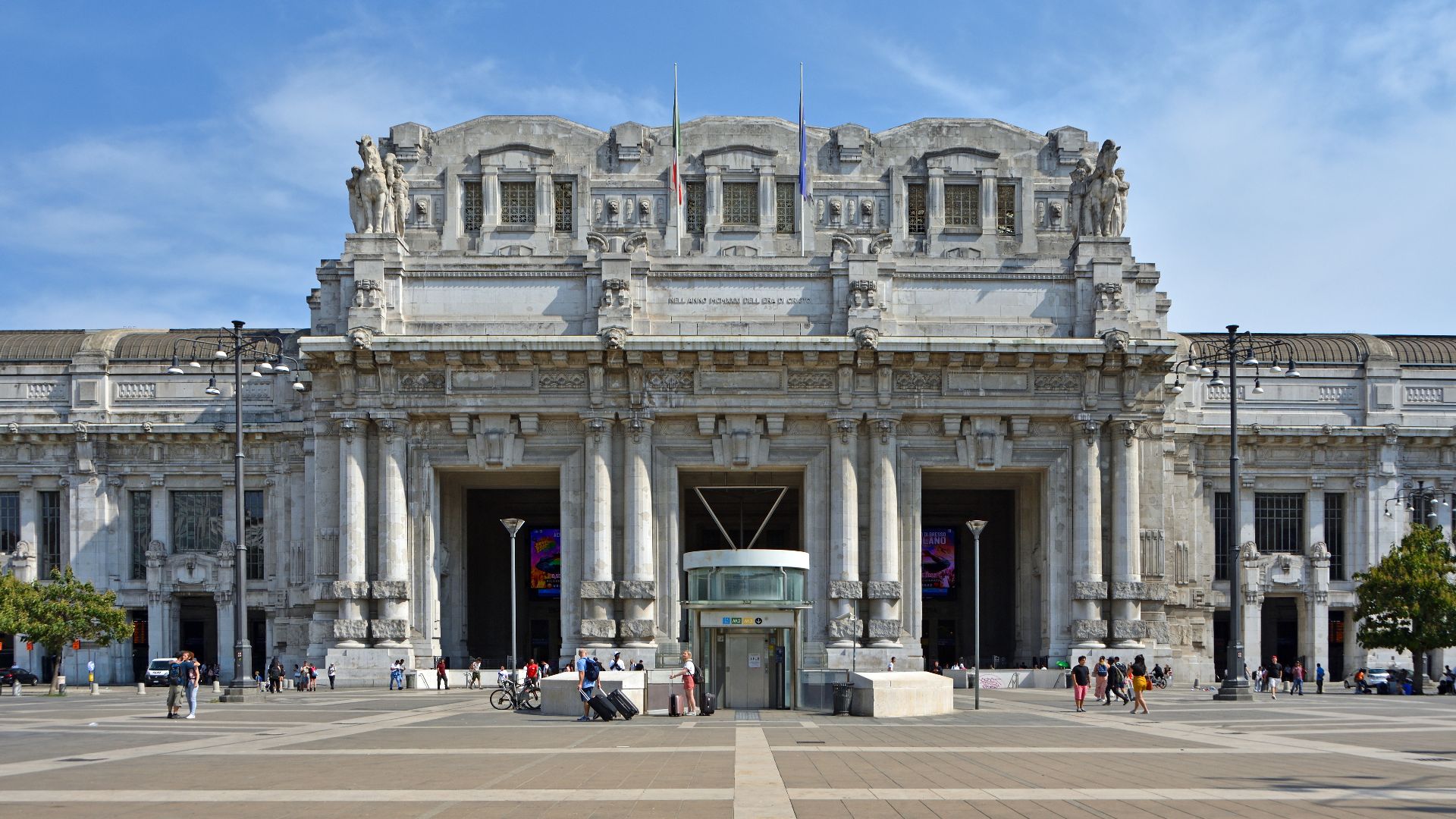 The facade of Central station, Milan, Italy