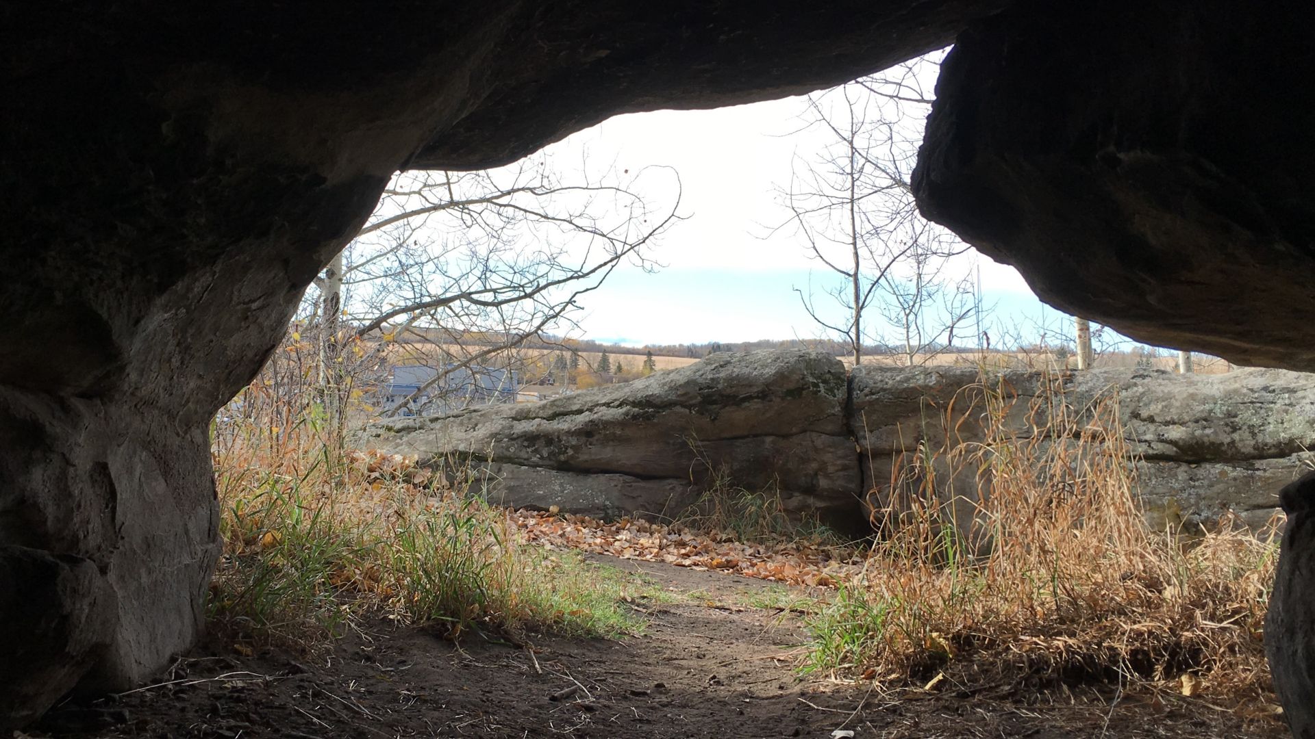 This is a view from the inside of the Charlie Lake Cave looking out.