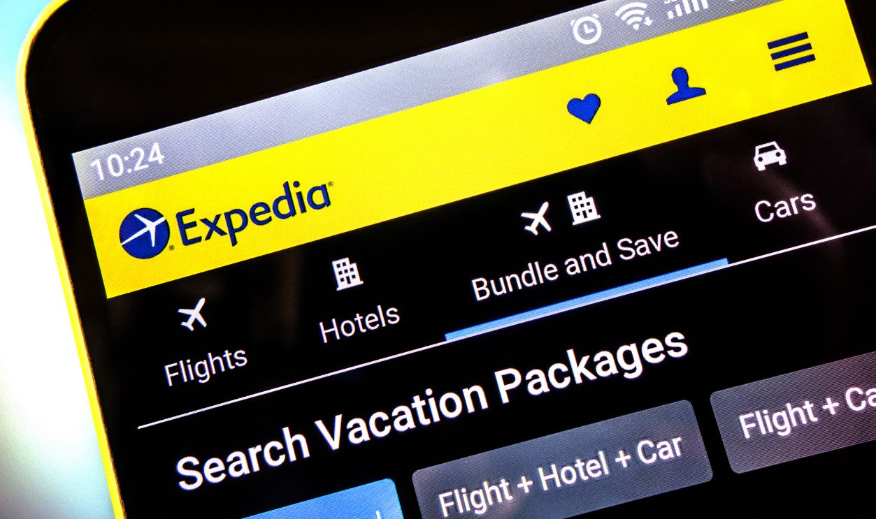 Berdyansk, Ukraine - April 1, 2019: Liberty Expedia Holdings website homepage. Liberty Expedia Holdings logo visible on the phone screen, Illustrative Editorial.
