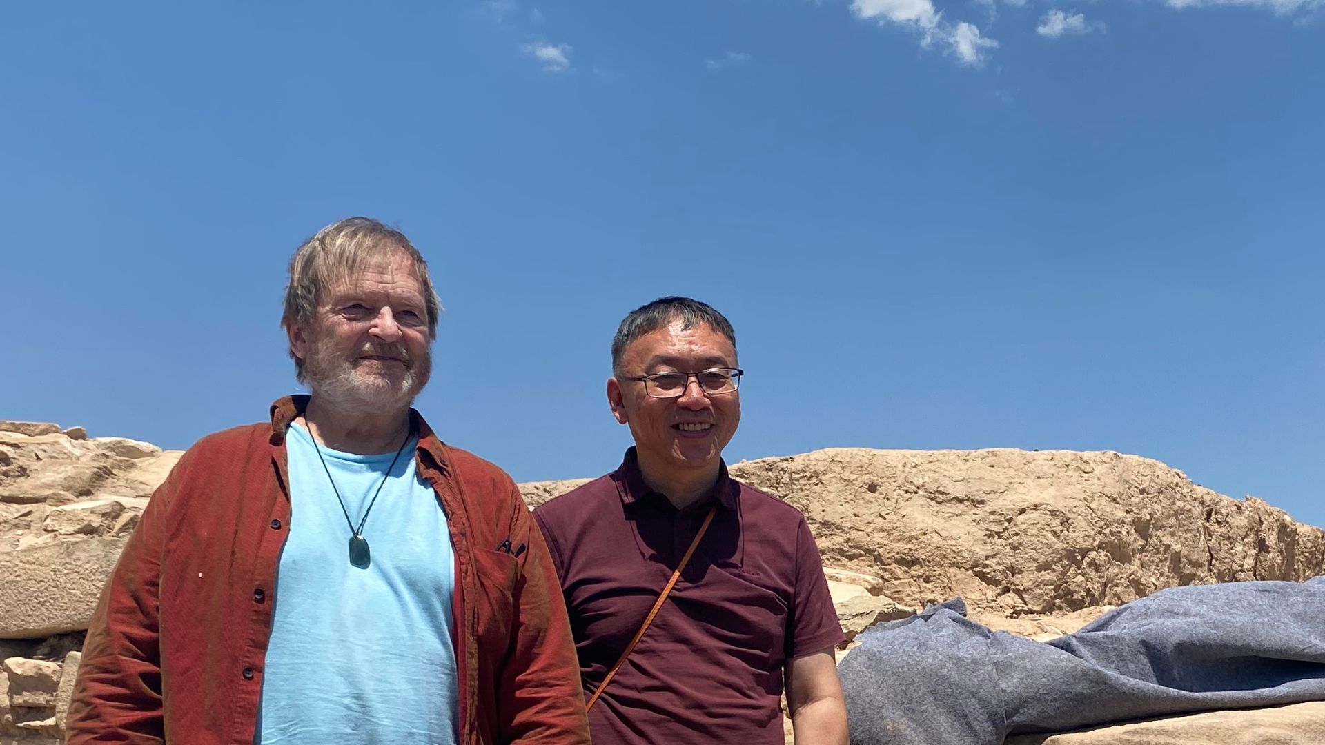 American Archeologist Karl Taube and Chinese Archeologist Li Xinwei at the Shimao Neolithic Site in Shaanxi, China.