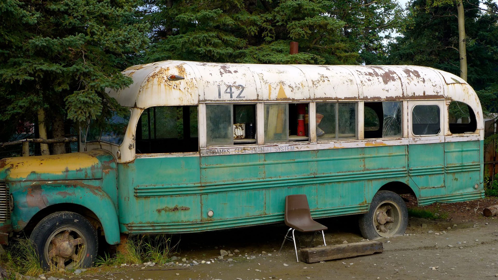 The replica of the school bus that Chris McCandless lived in, this one was used for the filming of Into the Wild