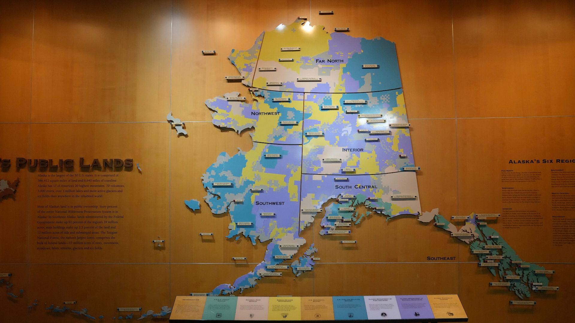 Most of Alaska’s land is in public ownership.  Map of Alaska on display at the Southeast Alaska Discovery Center, Ketchikan, Alaska