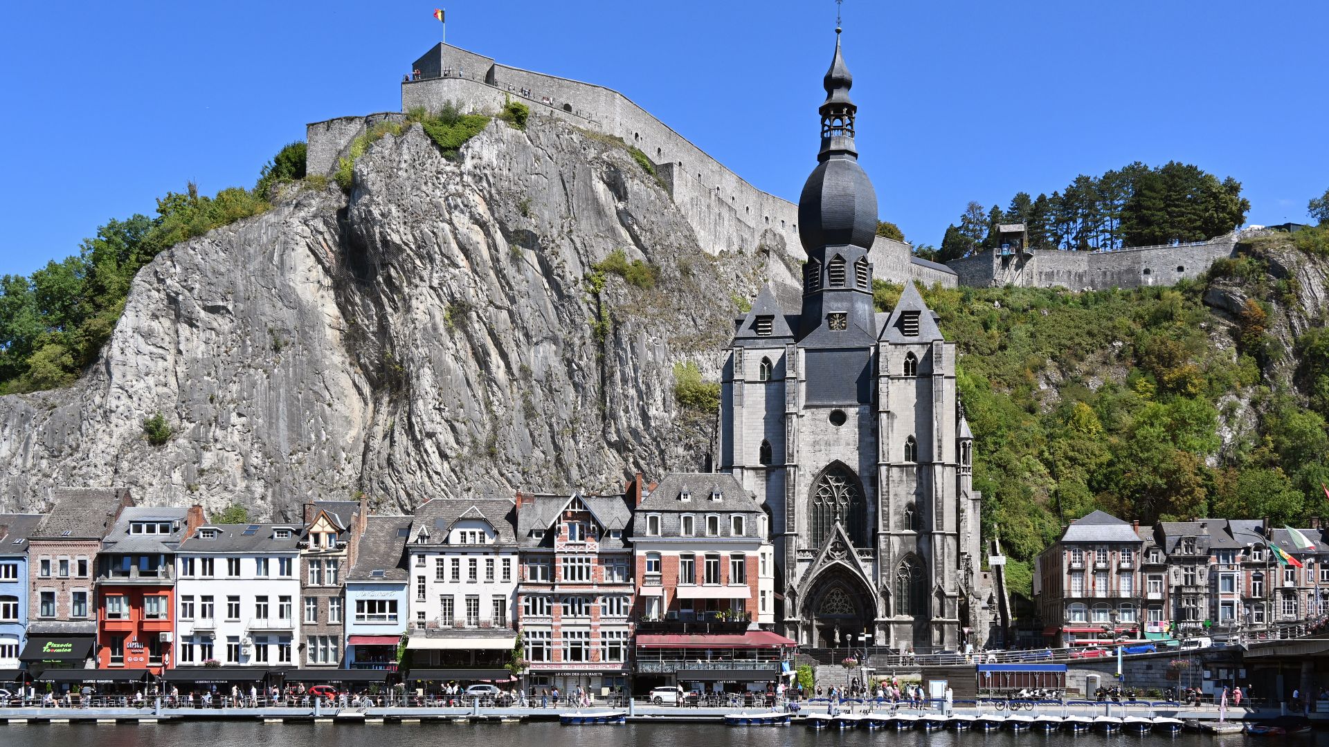 View of Dinant, with the Collégiale and Citadelle, from Avenue Colonel Cadoux, 2025