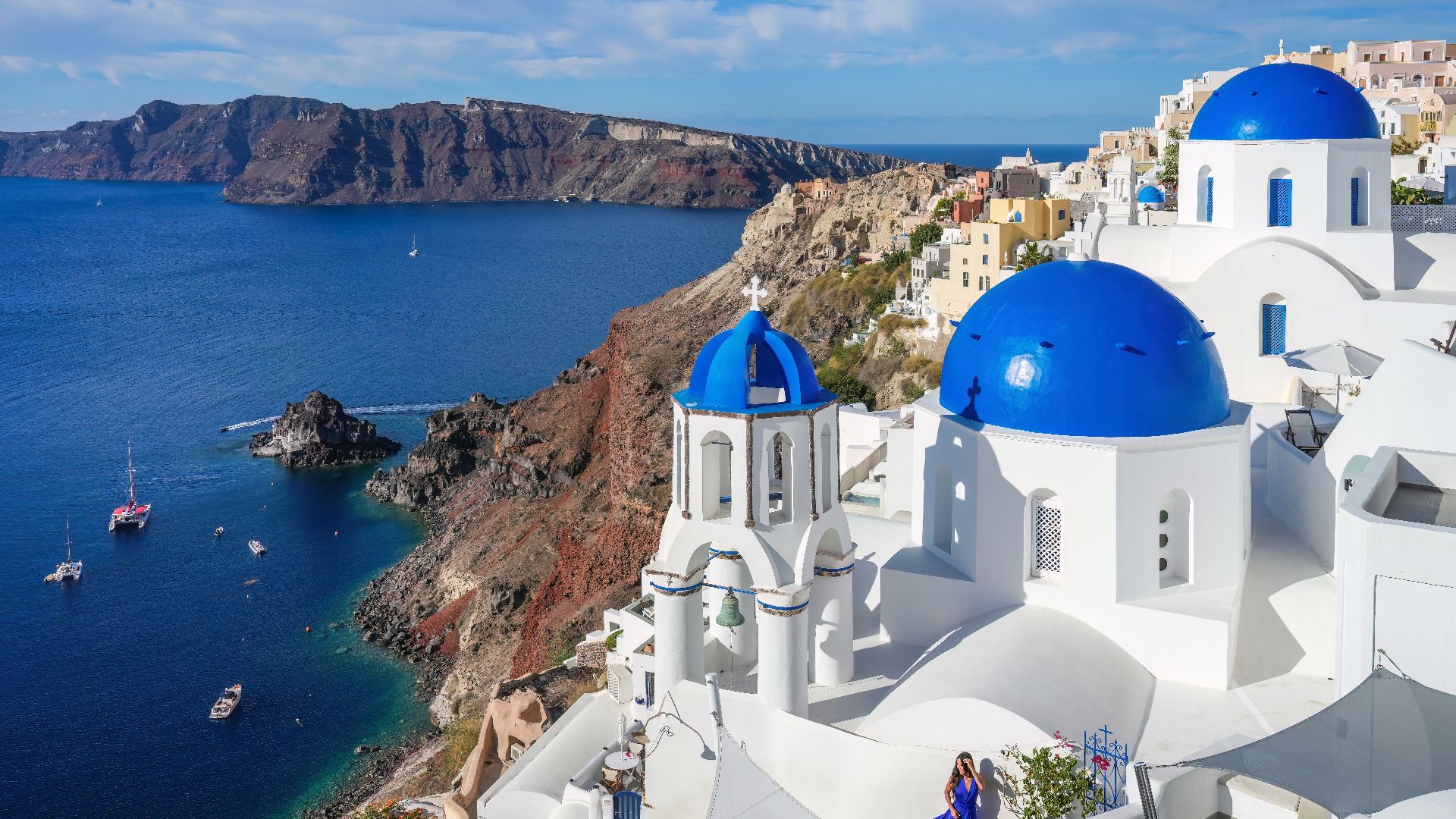 Three domes of Oia in Santorini