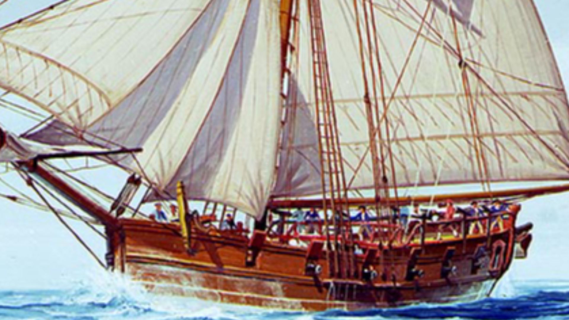 Continental Sloop Providence (1775-1779) Painting in oils by W. Nowland Van Powell. See Photo # 85201-A-KN for a view of this painting in its decorative frame. Courtesy of the U.S. Navy Art Collection, Washington, D.C. Donation of the Memphis Council, U.S
