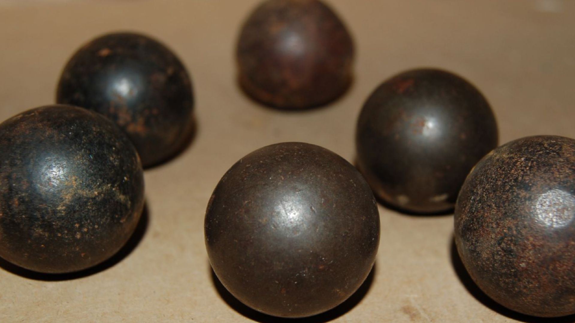 Matchlock musket balls, alleged to have been discovered at Naseby battlefield. From the collection of Northampton Museum and Art Gallery.