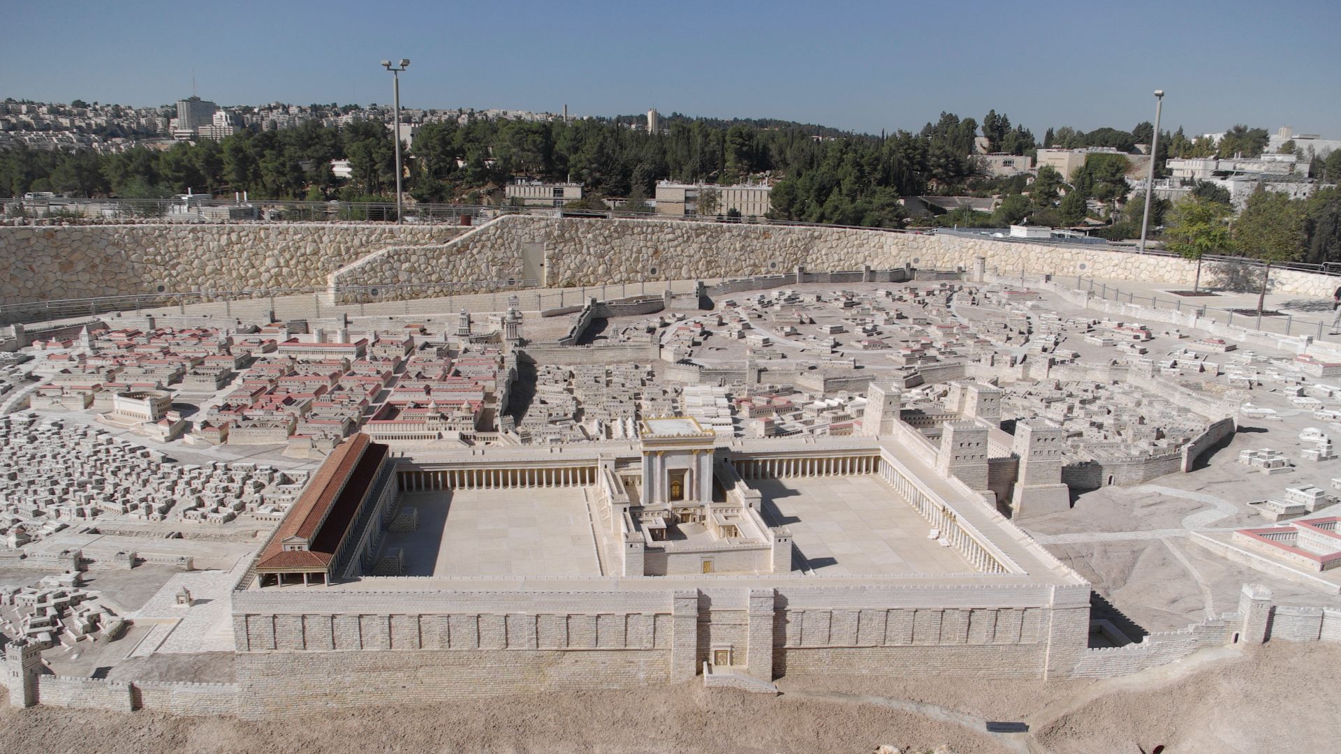 Holyland Model of Jerusalem. A model of Herod's Temple adjacent to the Shrine of the Book exhibit at the Israel Museum, Jerusalem.