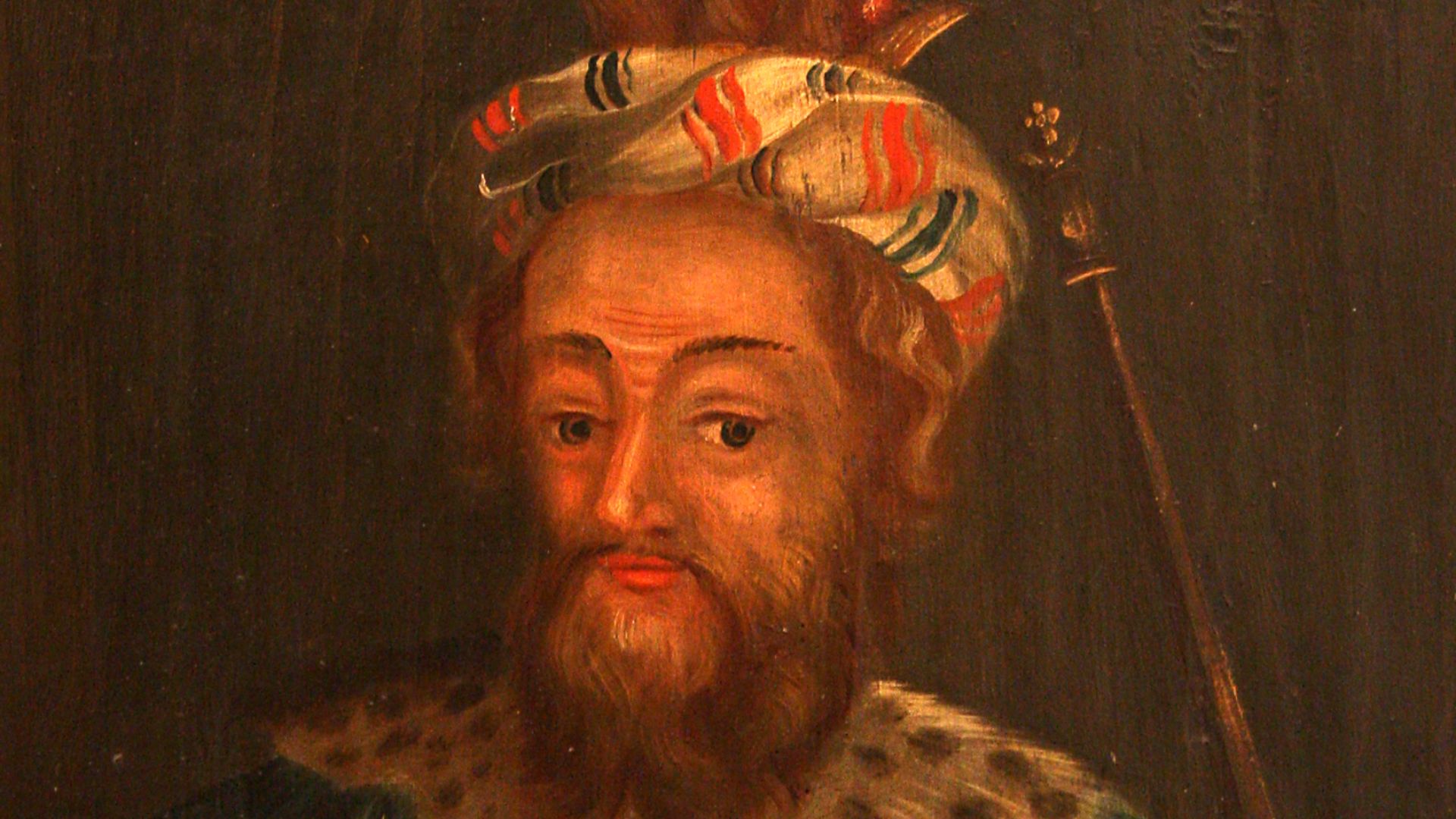 King Josiah on a 17th century painting by unknown artist in the choir of Sankta Maria kyrka in Åhus, Sweden.