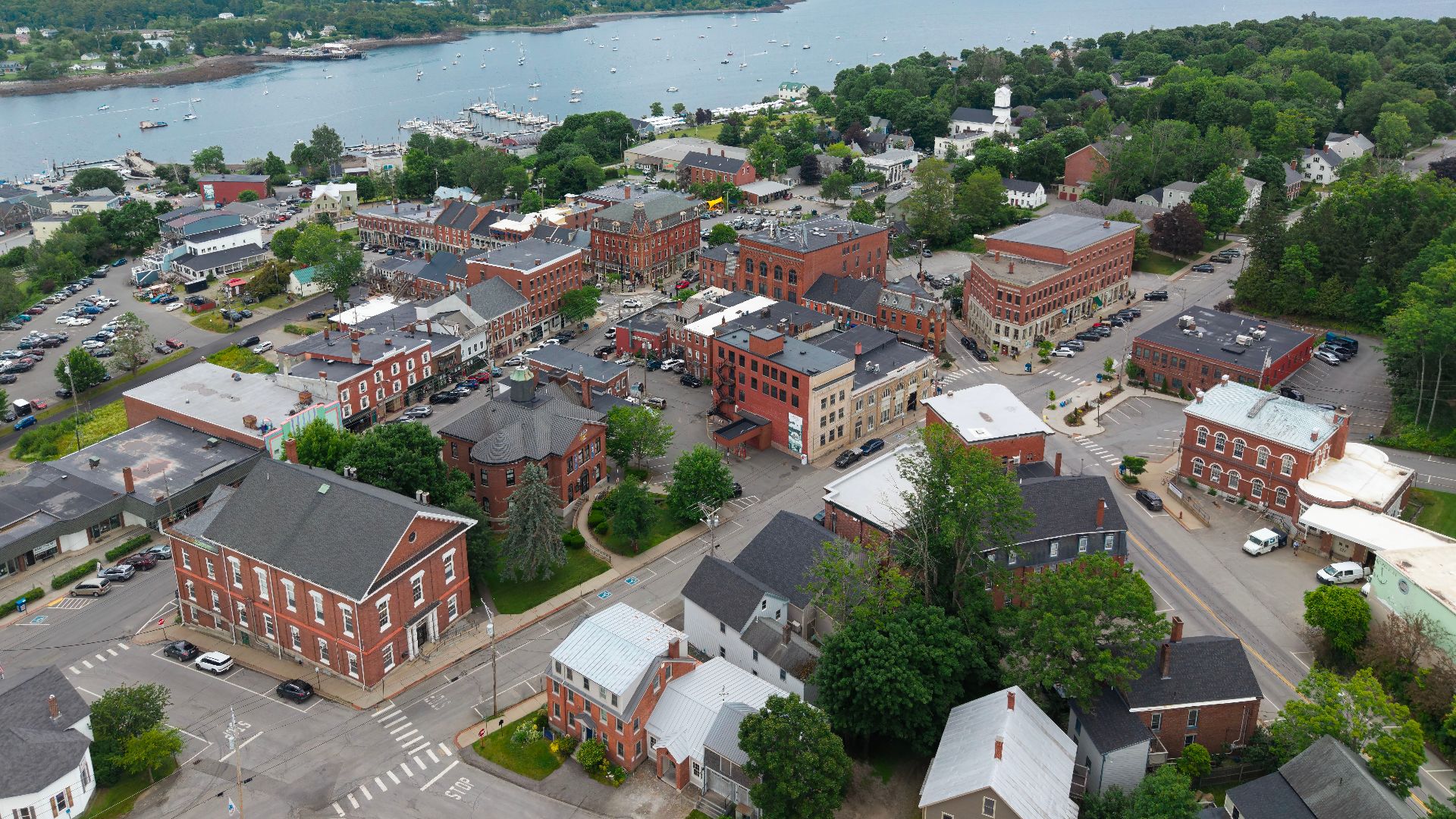 Aerial view of Belfast, Maine (pop. 6,938).