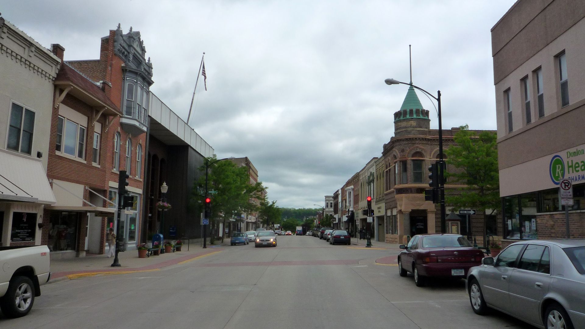 Water Street, downtown Decorah, Iowa, USA.