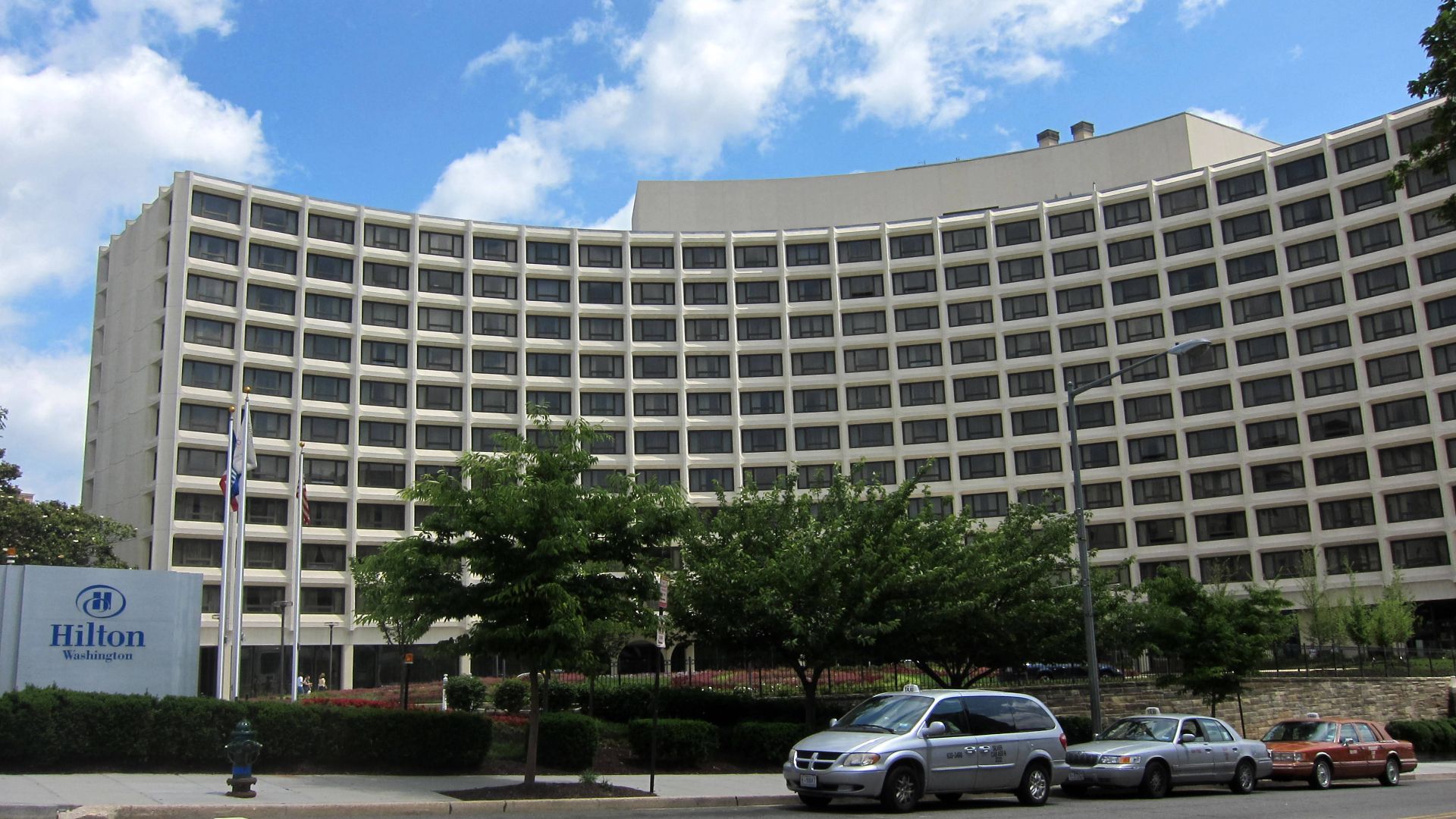 The Hilton Washington, site of the 1981 Reagan assassination attempt, located at 1919 Connecticut Avenue, N.W., in the Adams Morgan neighborhood of Washington, D.C.  Designed by William B. Tabler and constructed between 1962–1965, the hotel is an example 