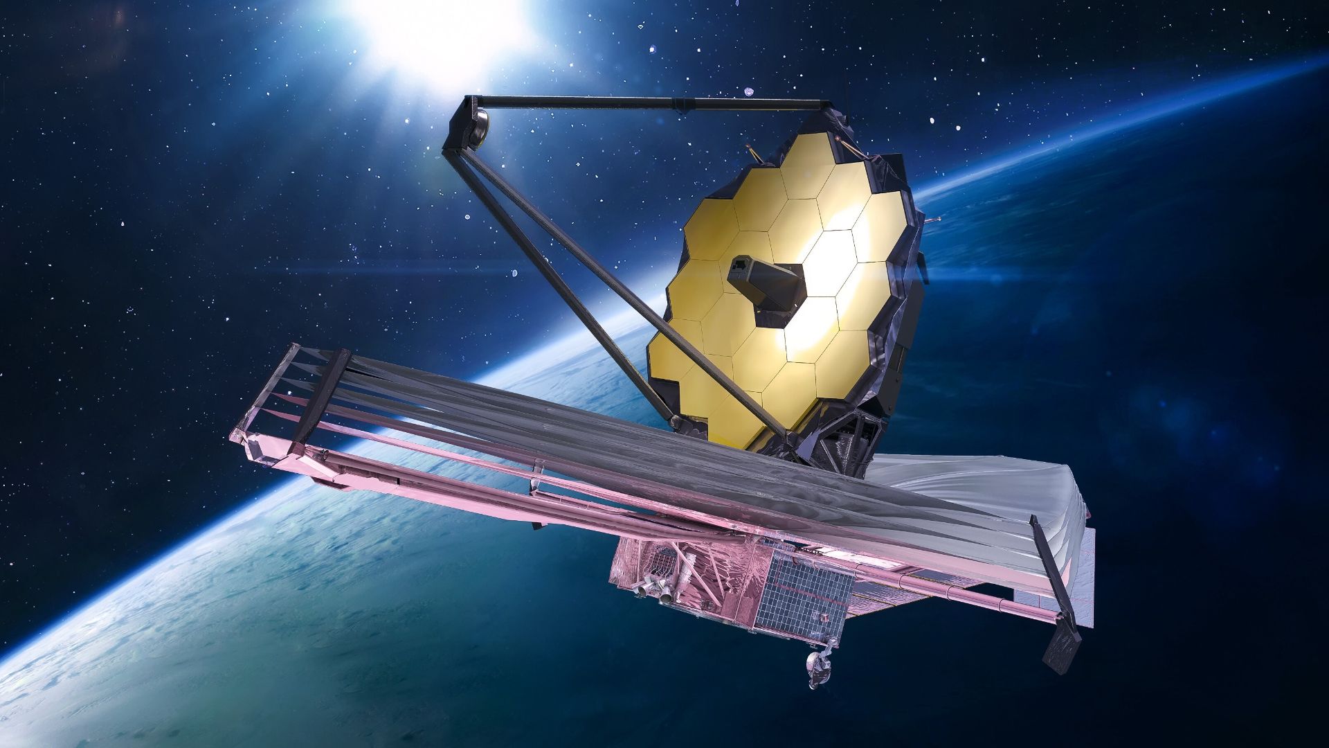 Artist’s rendering of James Webb Space Telescope in space near Earth