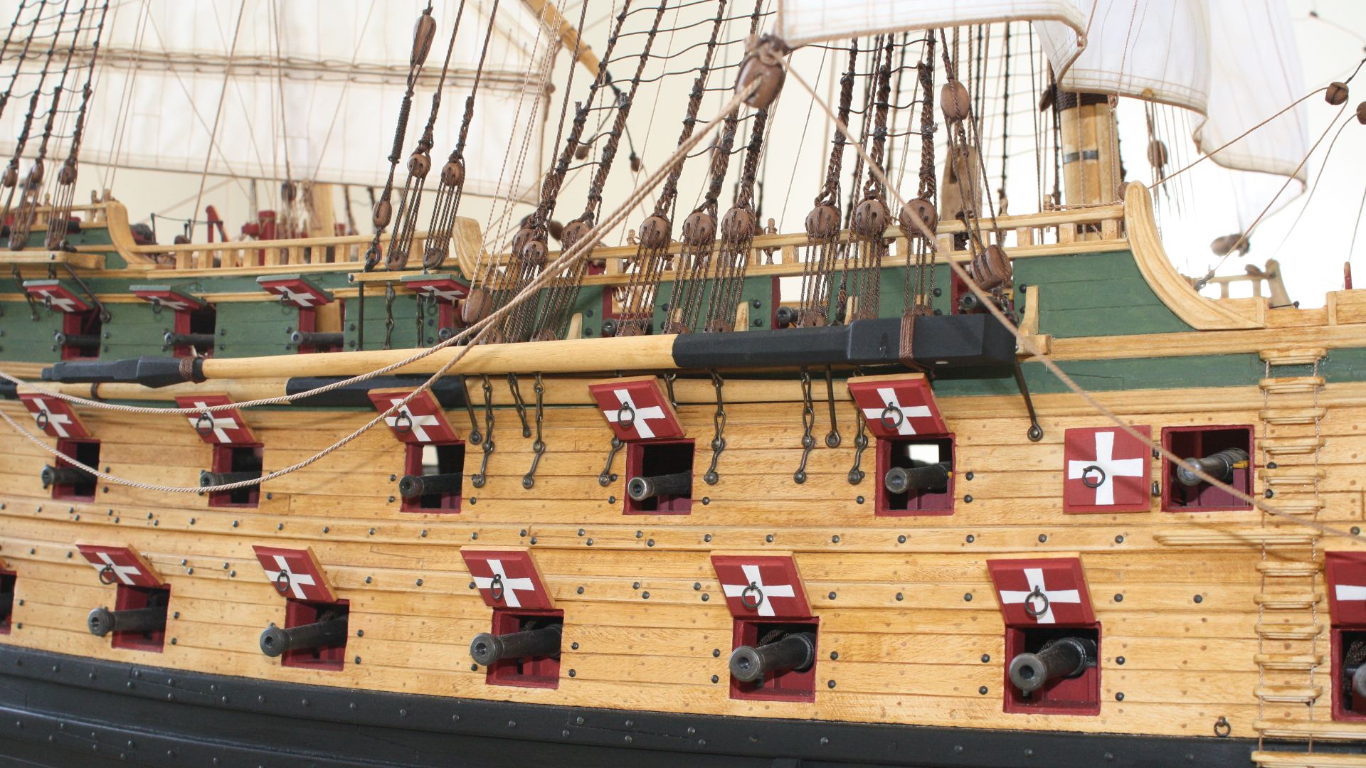 Side view of the Dannebroge, showing three levels of guns.