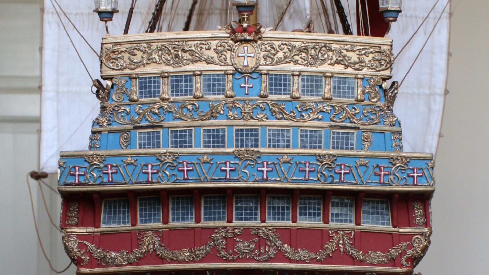 The stern of the Dannebroge, showing the elaborate decorations.