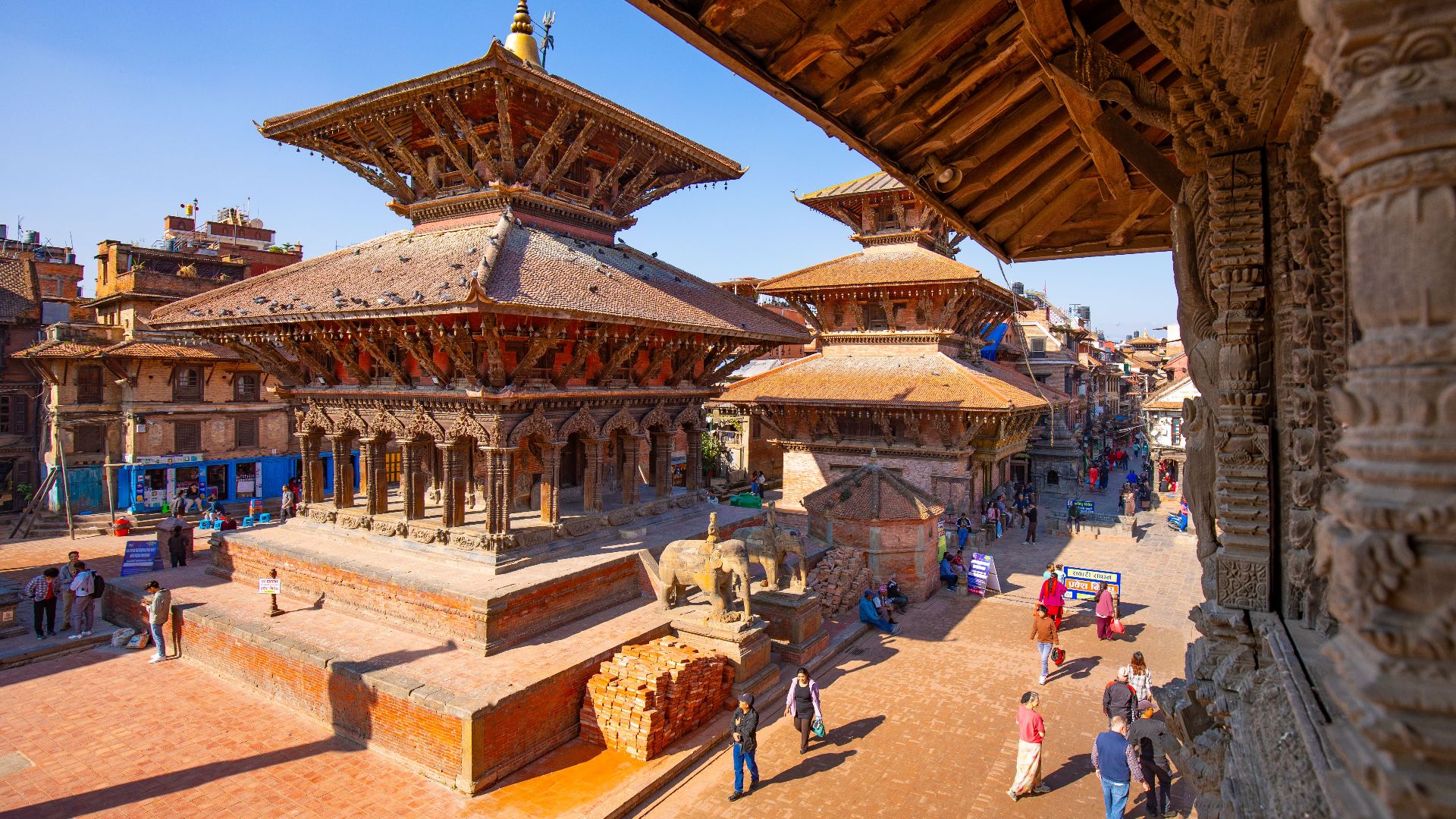 Stunning view of Patan Durbar Square showcasing ancient temples in Kathmandu, Nepal.