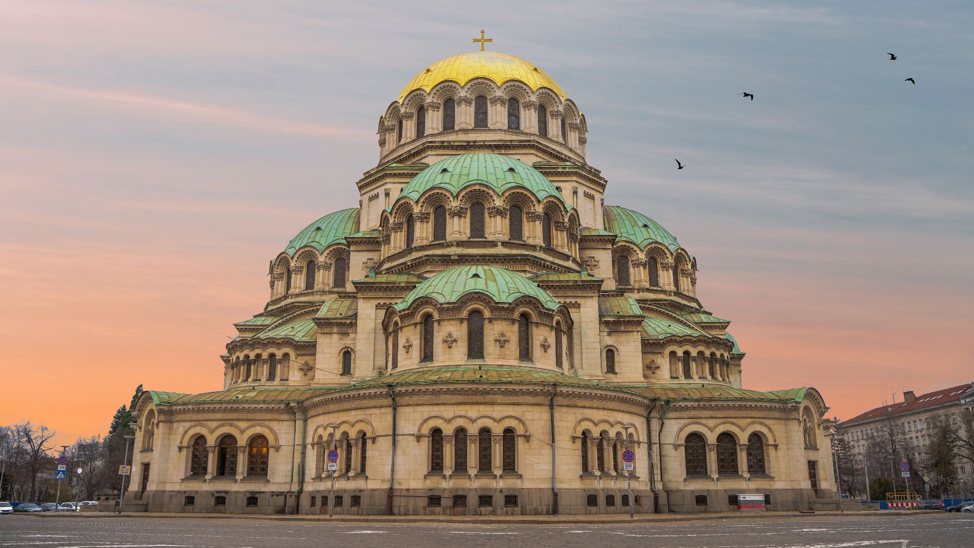 Stunning view of Alexander Nevsky Cathedral in Sofia, Bulgaria during dusk.
